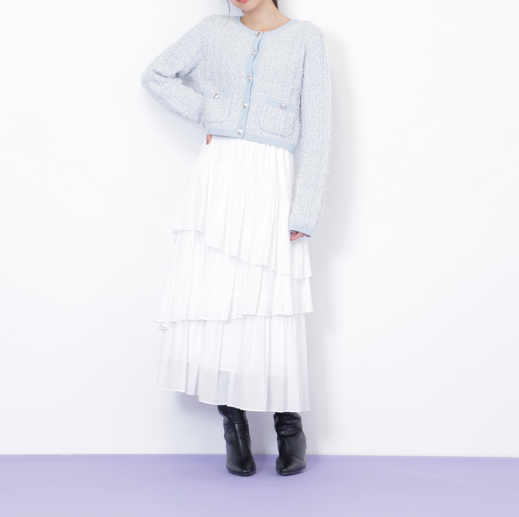 ラメツイードニットカーディガン ブルー