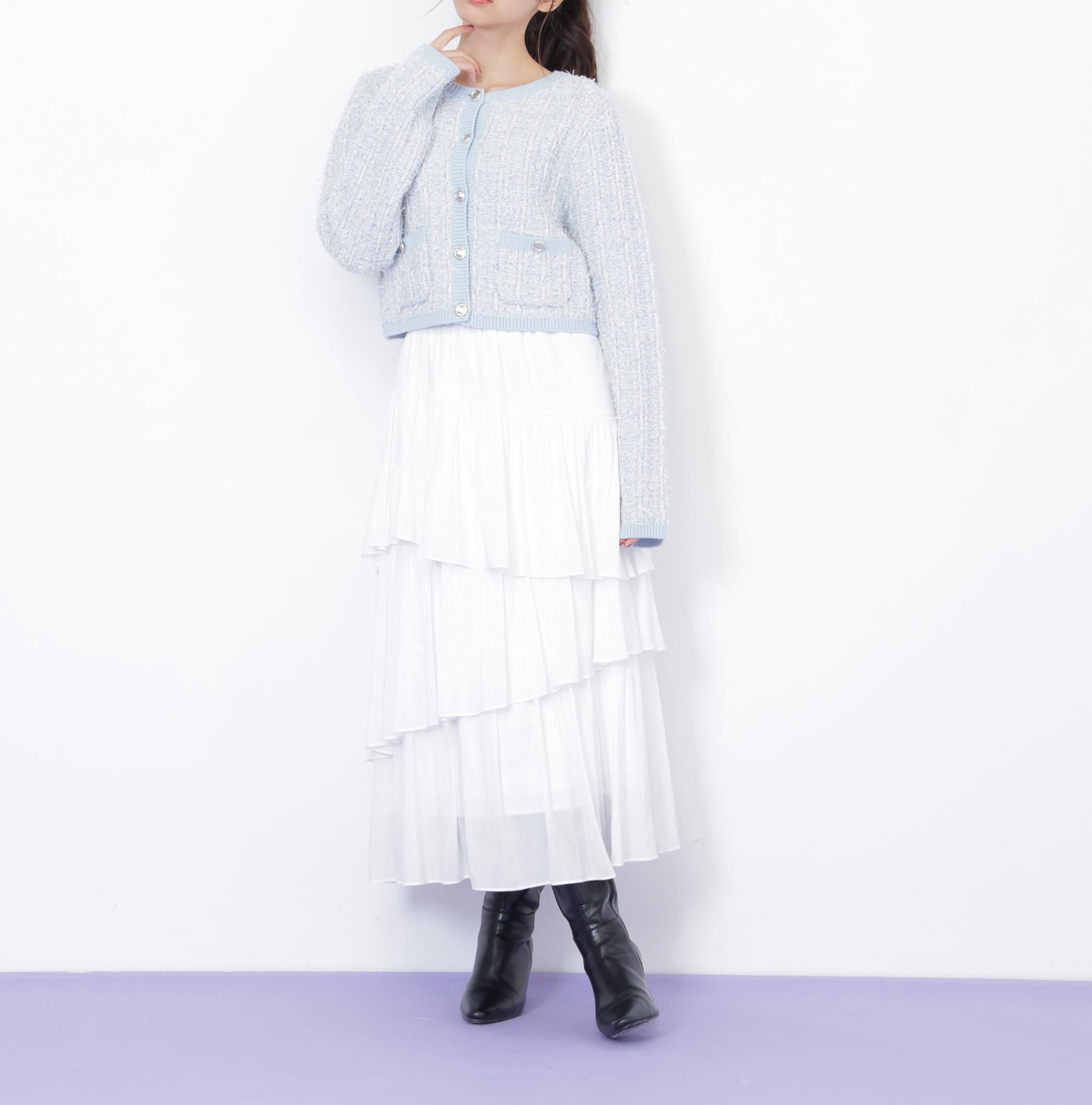 ラメツイードニットカーディガン ブルー