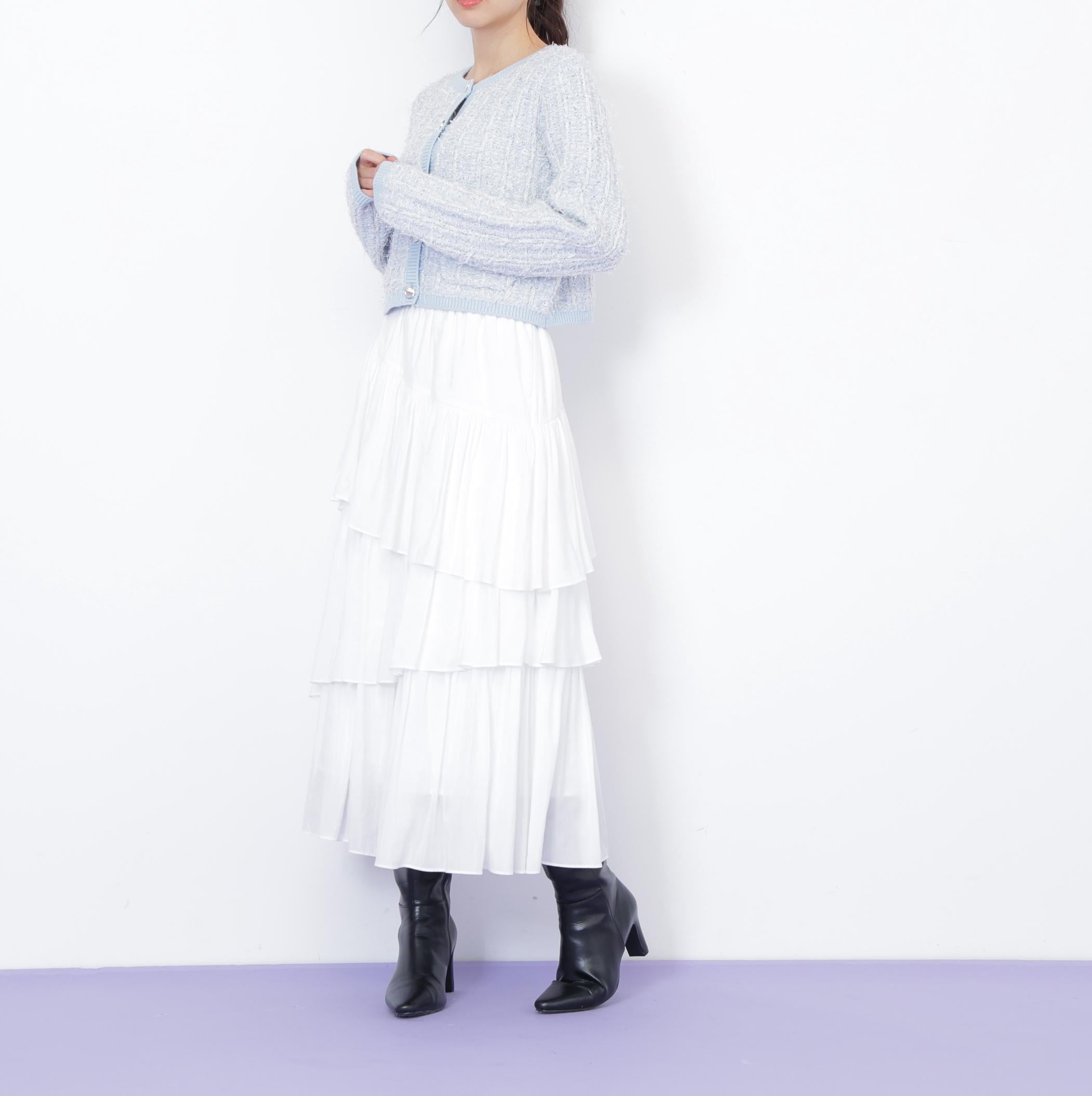 ラメツイードニットカーディガン ブルー