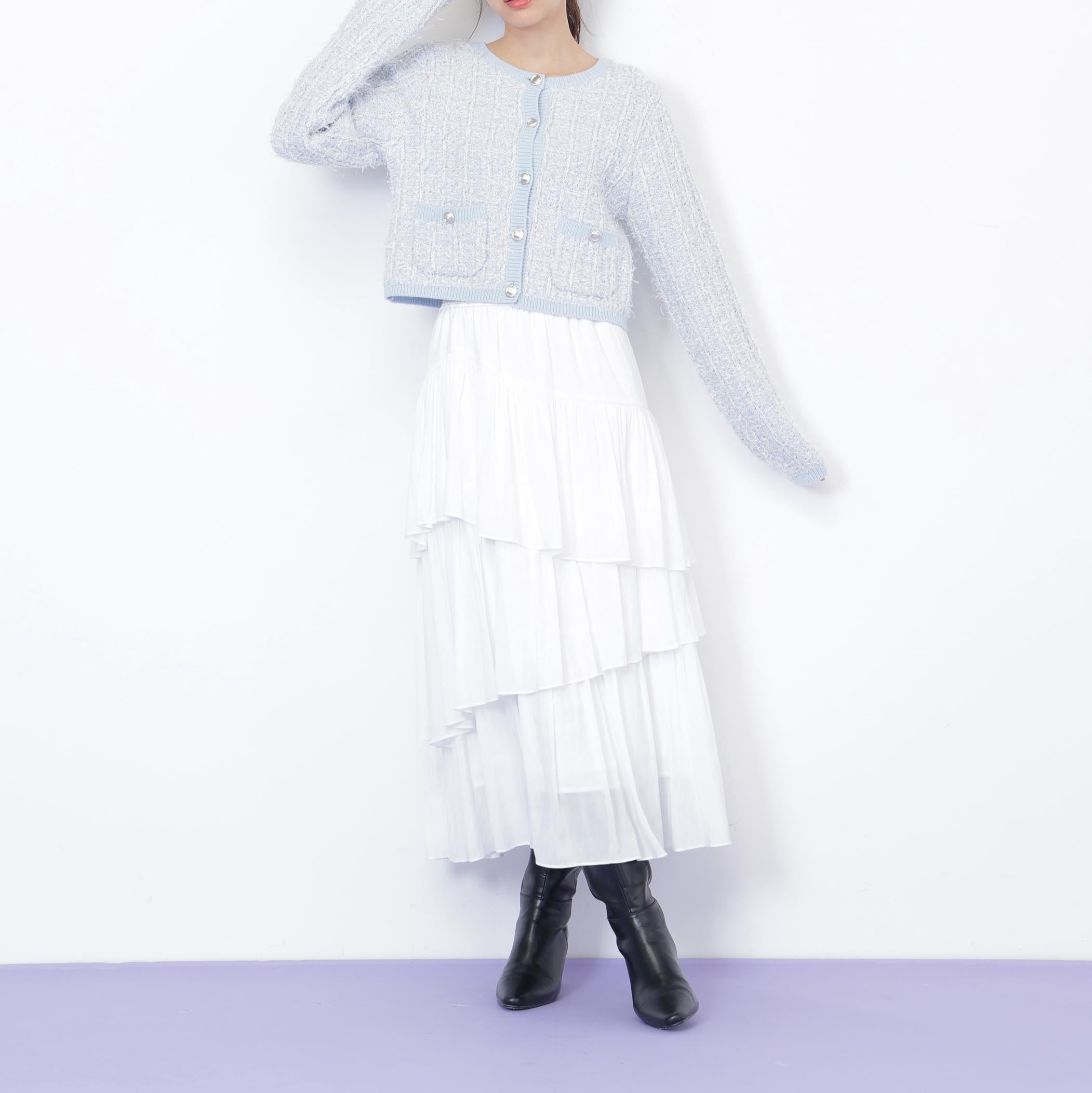 ラメツイードニットカーディガン ブルー