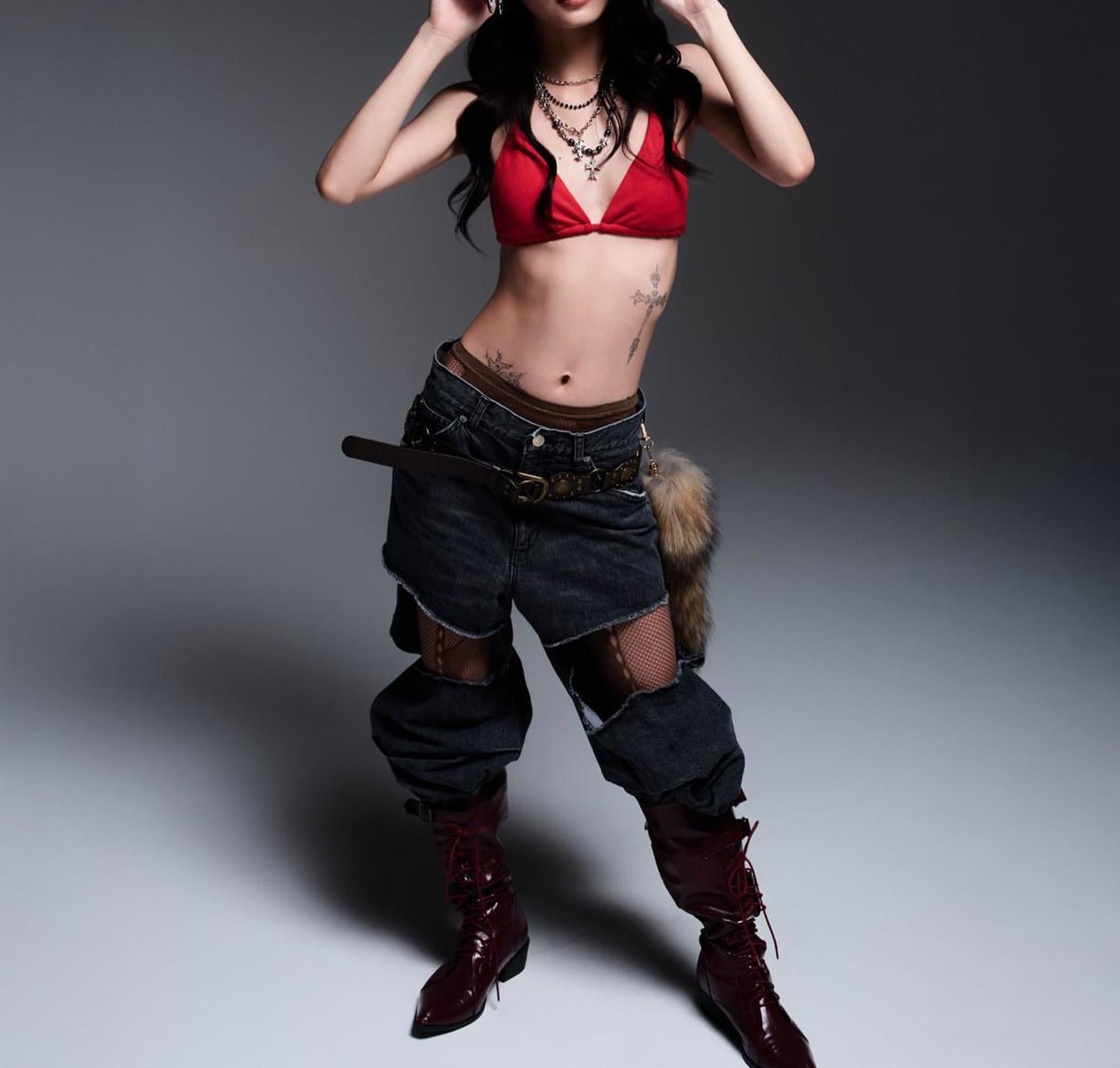 MITSUKI/ミツキ/DENIM CUT-OUT PANTS ブラック