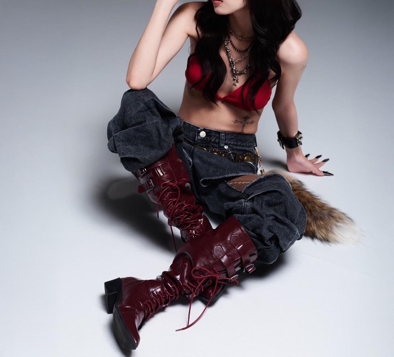 MITSUKI/ミツキ/DENIM CUT-OUT PANTS ブラック