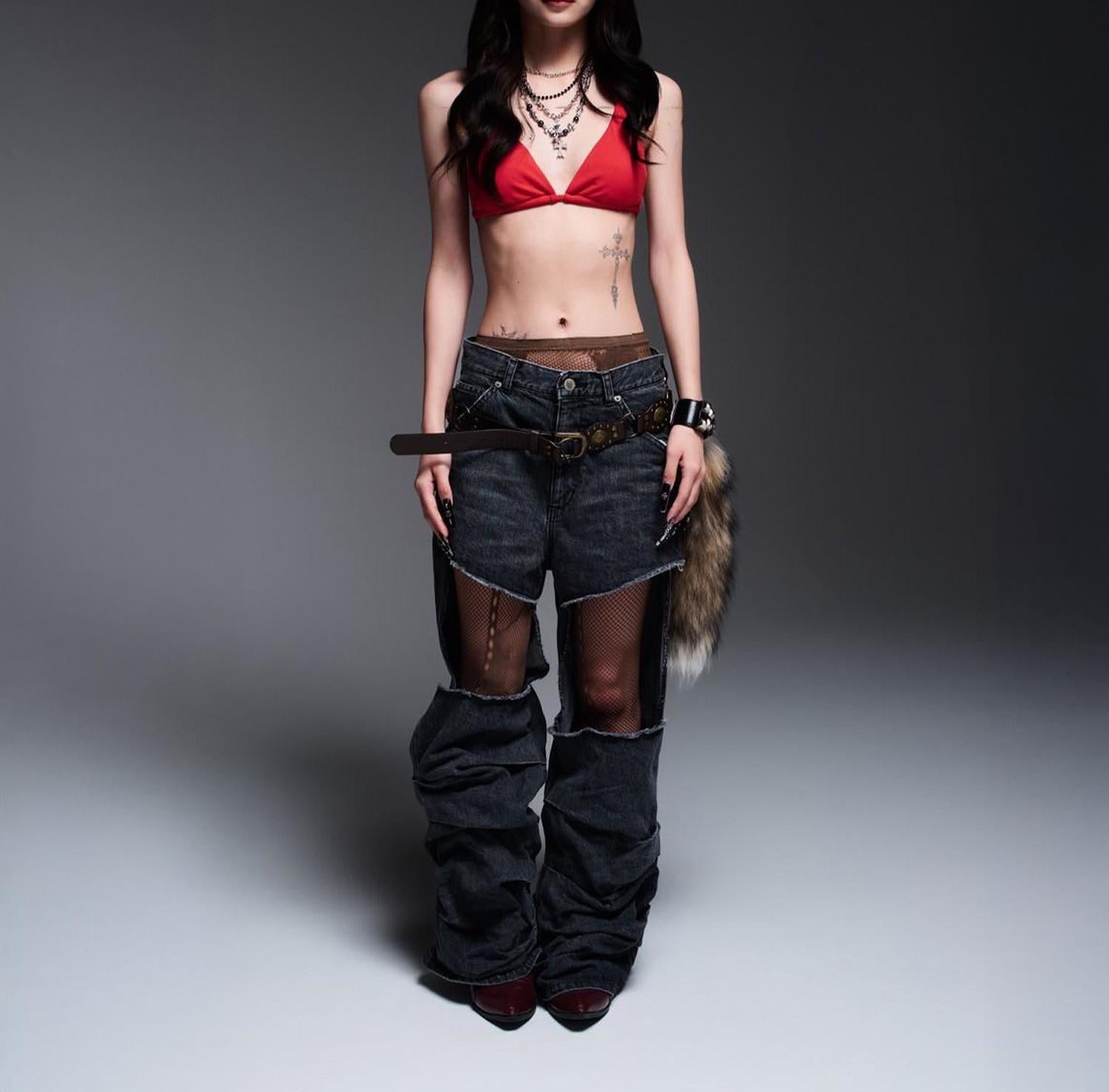 MITSUKI/ミツキ/DENIM CUT-OUT PANTS ブラック