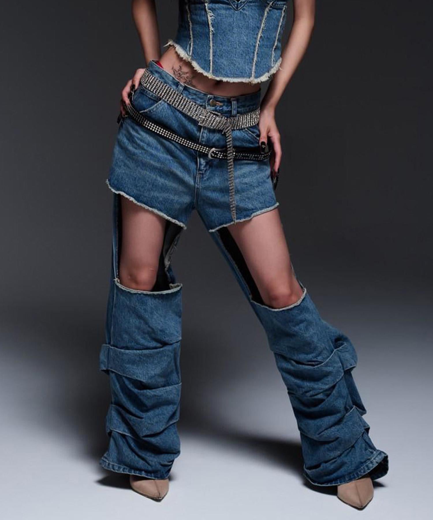 MITSUKI/ミツキ/DENIM CUT-OUT PANTS ブルー