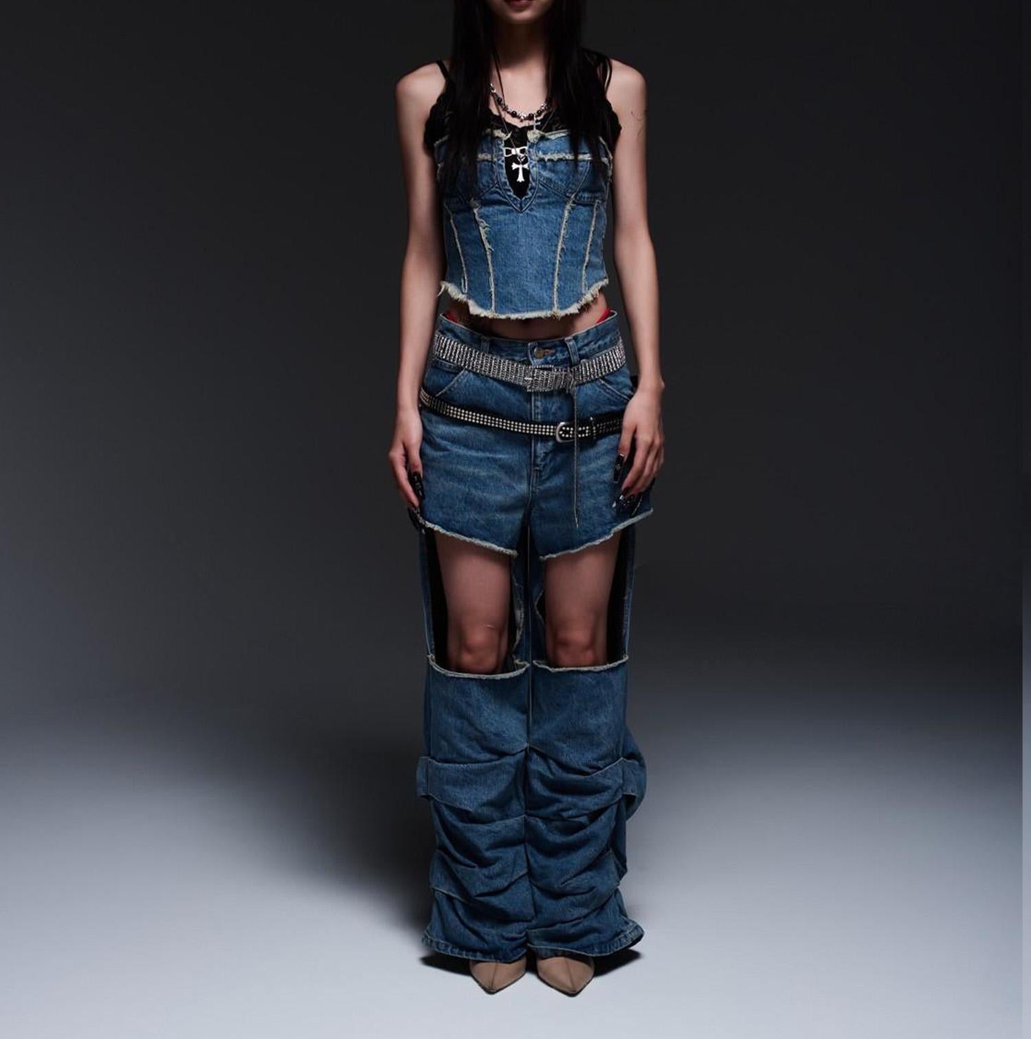 MITSUKI/ミツキ/DENIM CUT-OUT PANTS ブルー