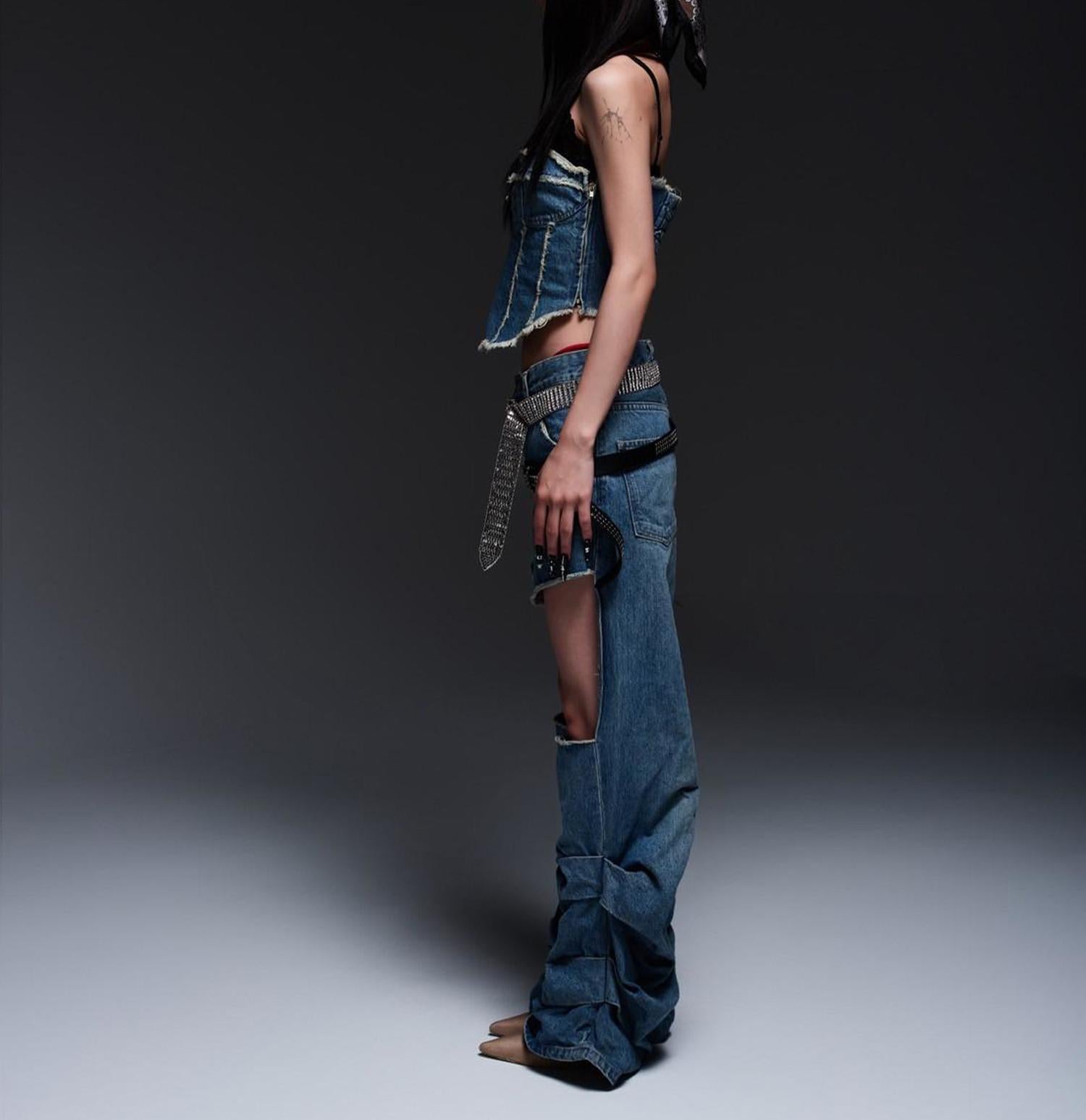 MITSUKI/ミツキ/DENIM CUT-OUT PANTS ブルー