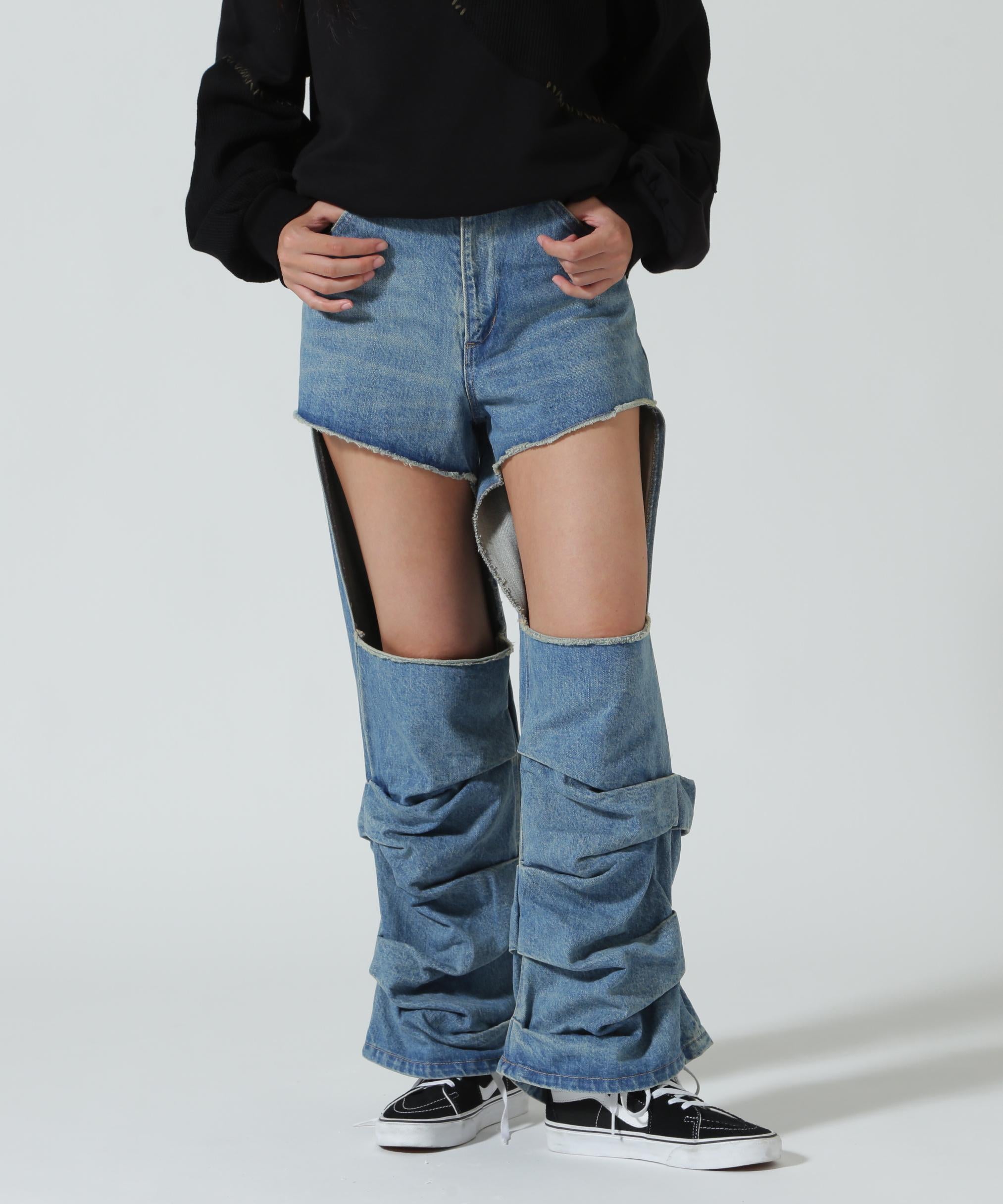 MITSUKI/ミツキ/DENIM CUT-OUT PANTS ブルー