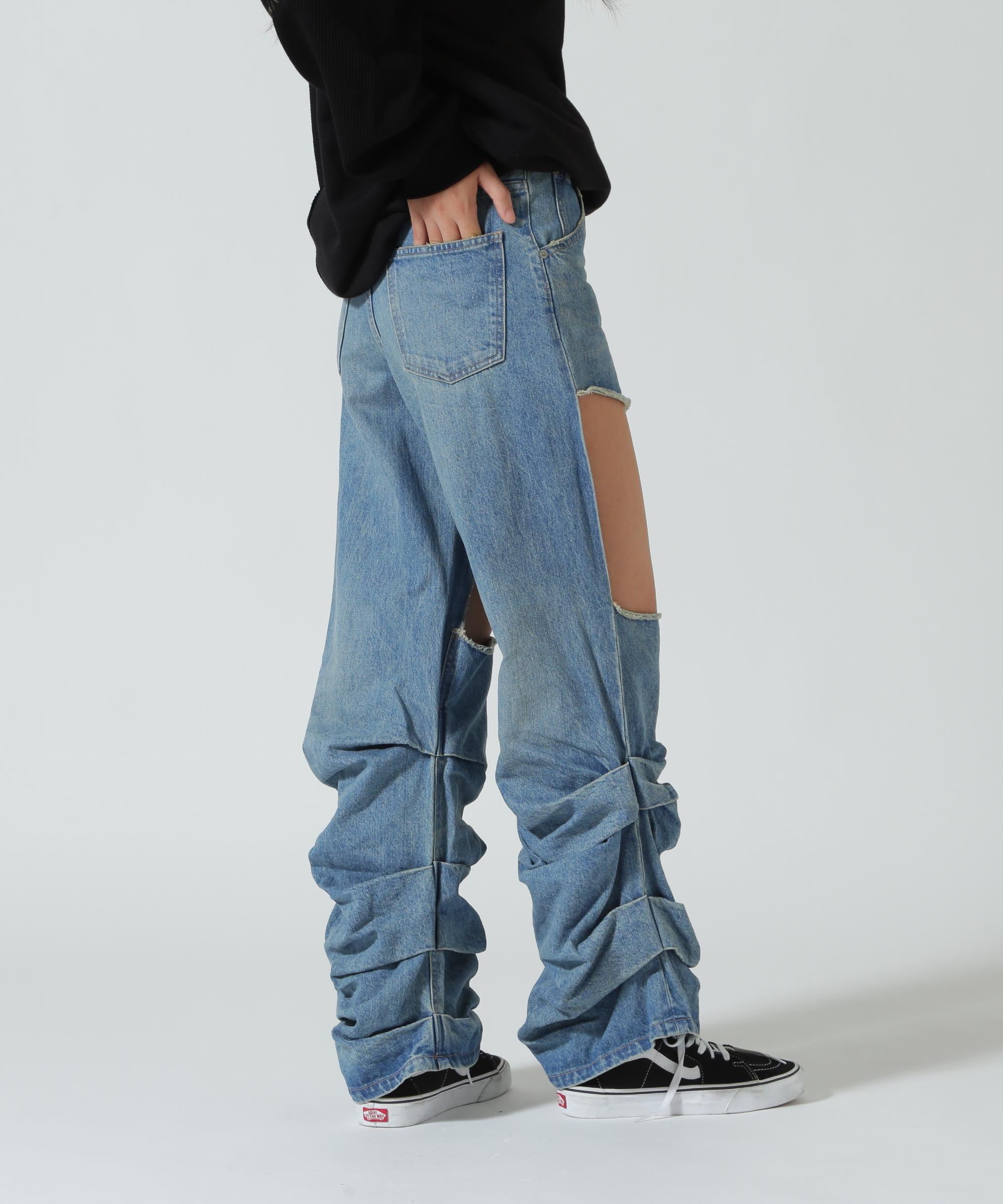 MITSUKI/ミツキ/DENIM CUT-OUT PANTS ブルー