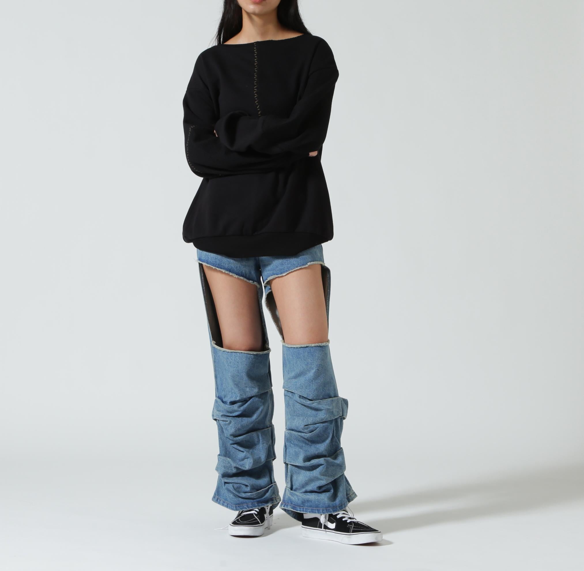 MITSUKI/ミツキ/DENIM CUT-OUT PANTS ブルー