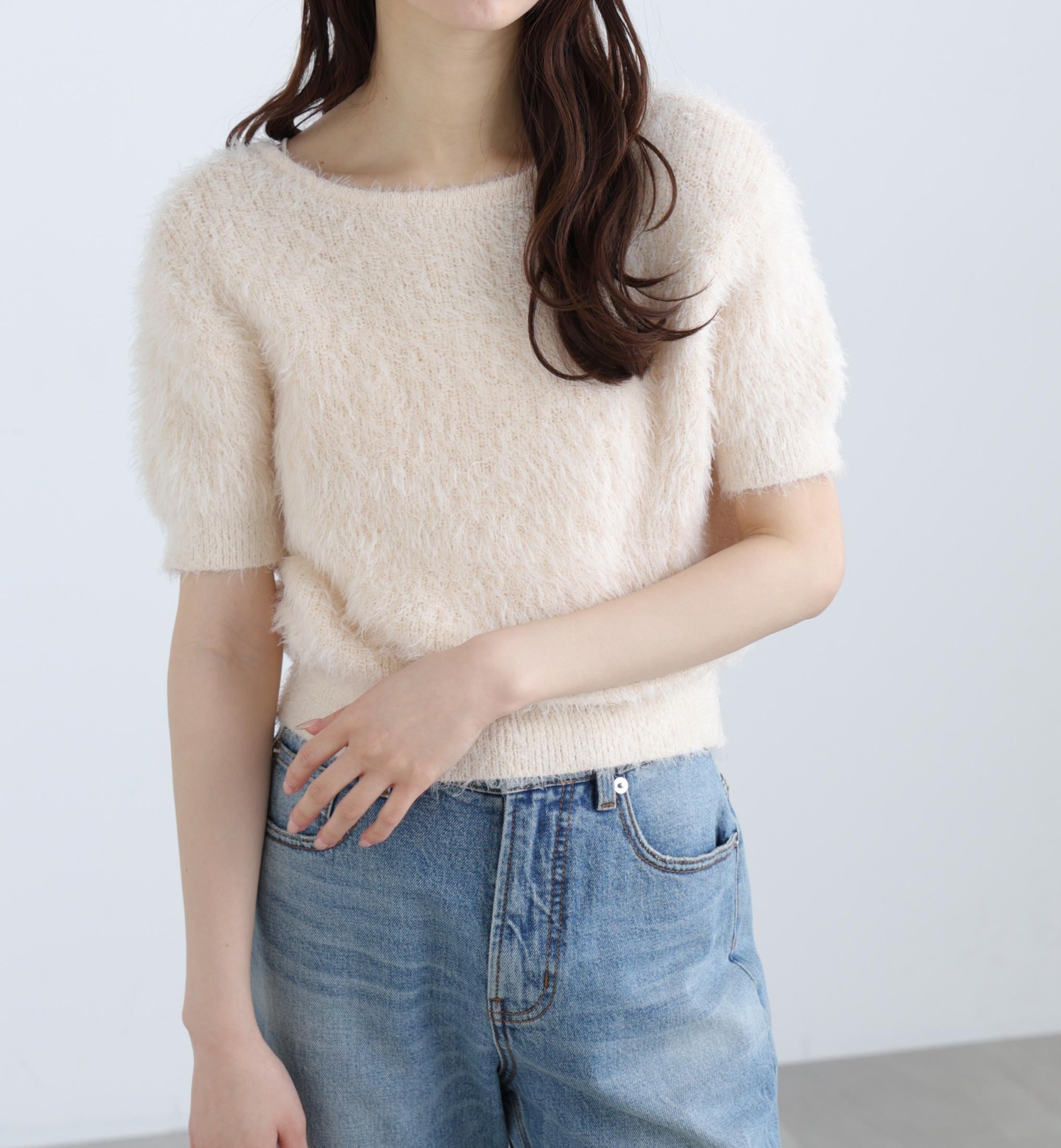 前後2wayシャギー半袖ニット オフ