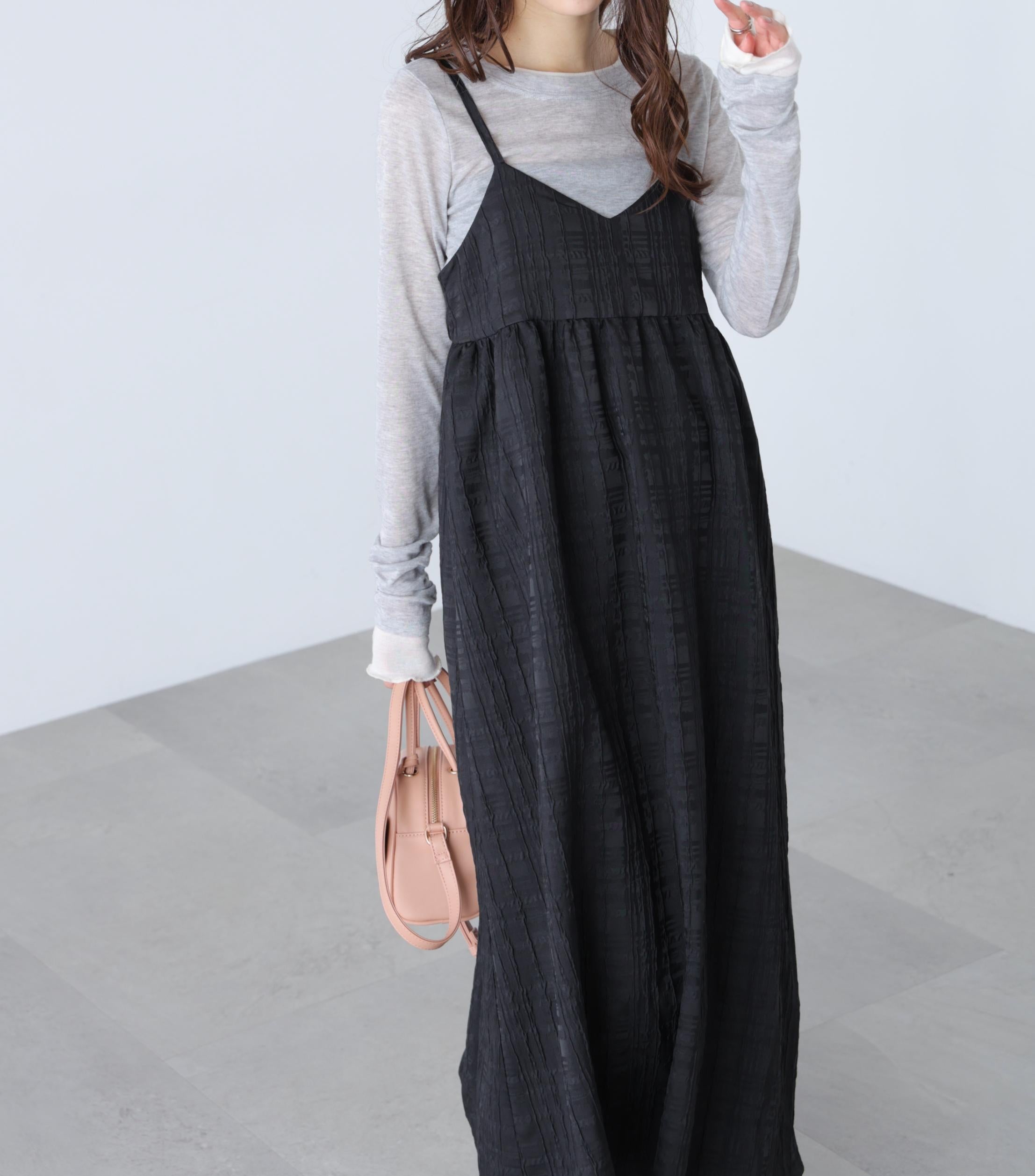 チェックジャガードキャミワンピース ブラック