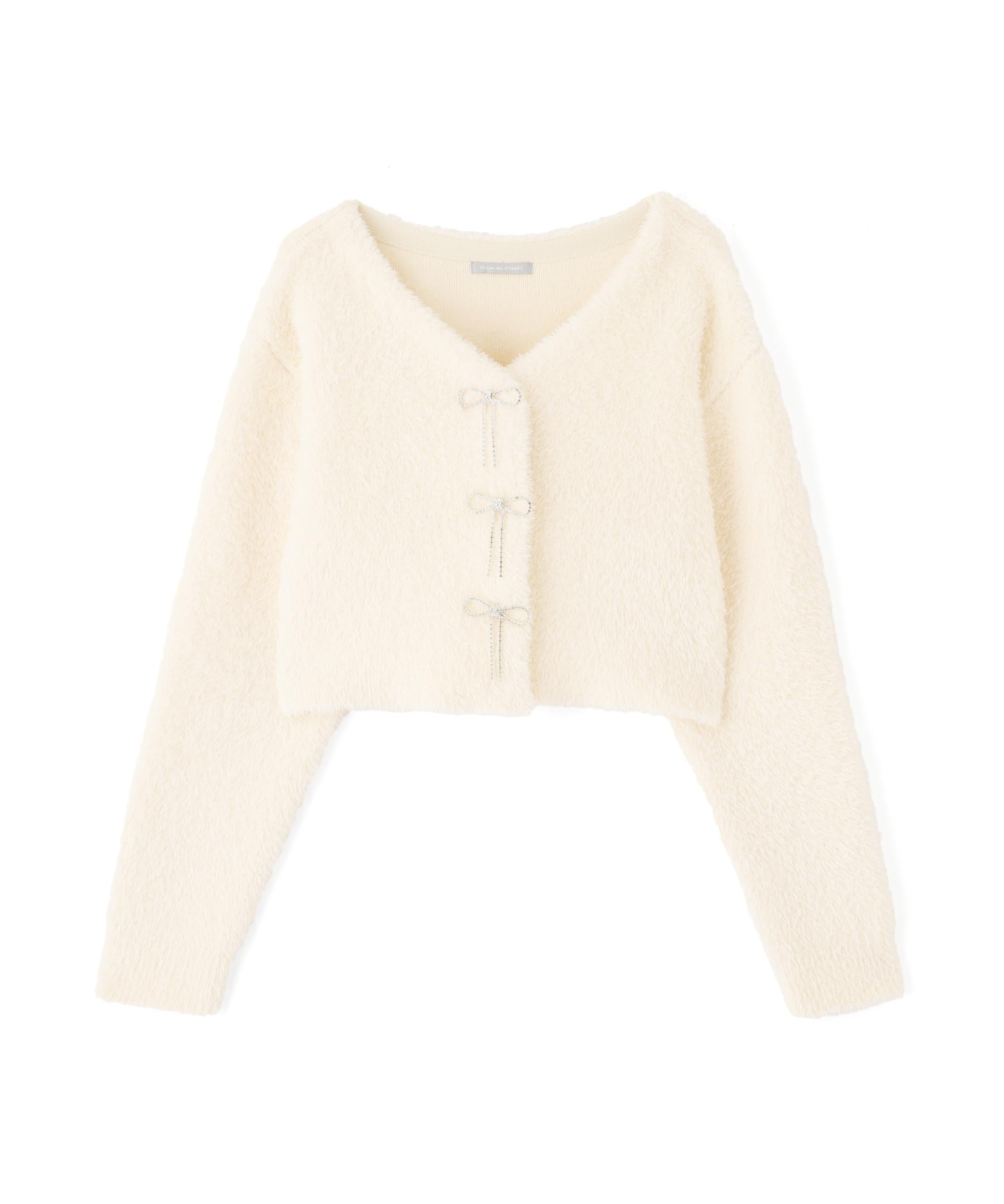 リボンビジューフェザーカーディガン ホワイト