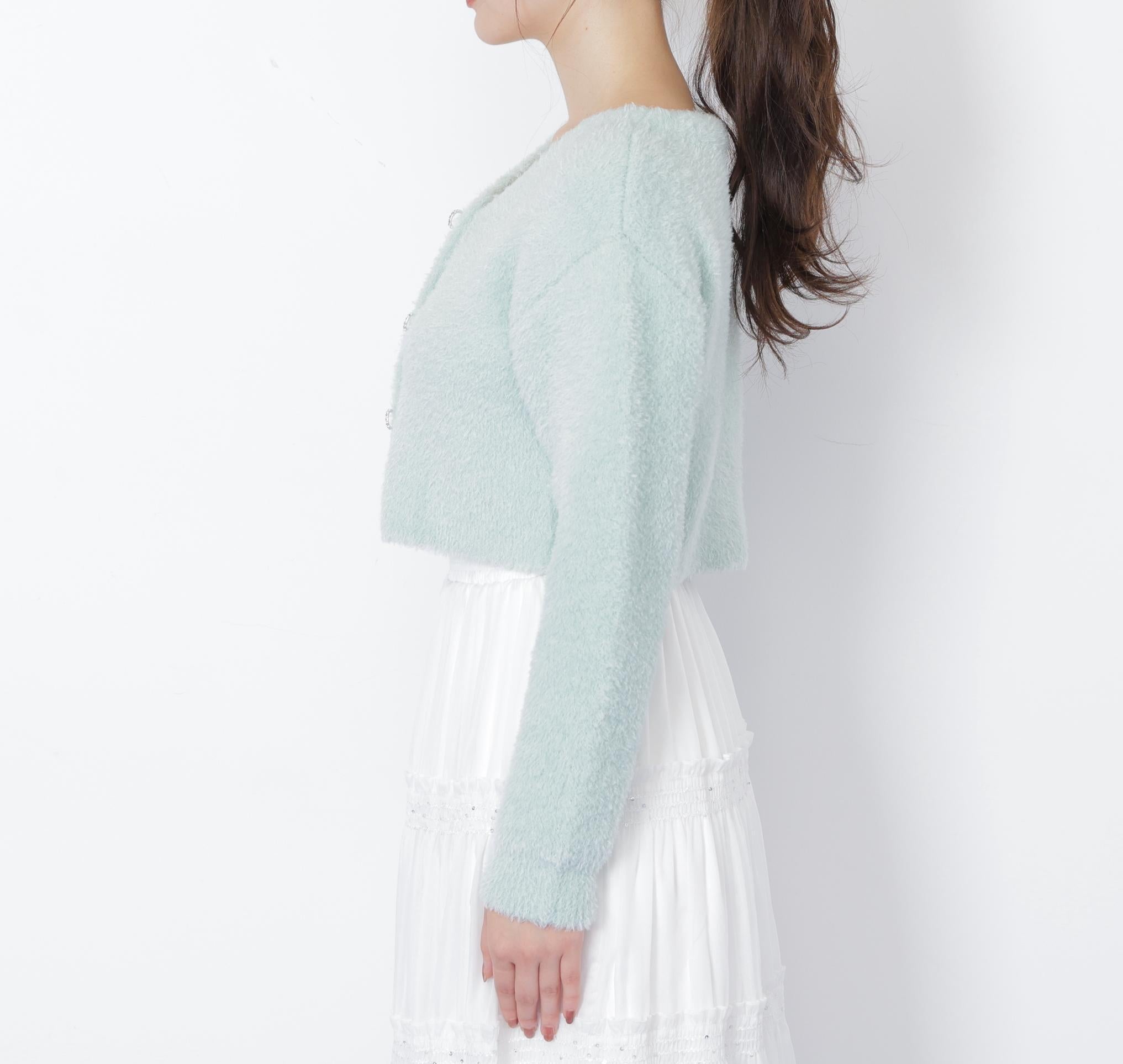 リボンビジューフェザーカーディガン グリーン