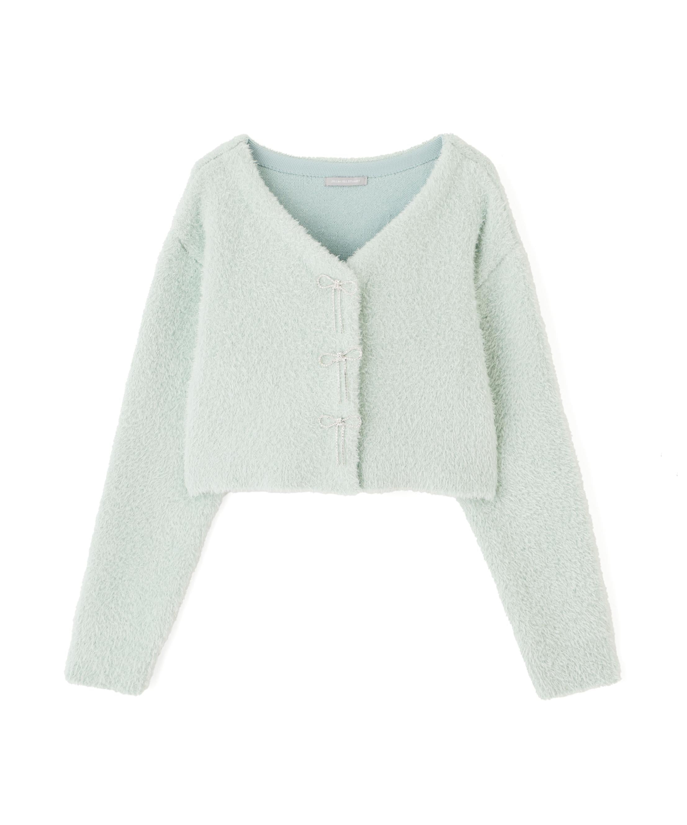 リボンビジューフェザーカーディガン グリーン