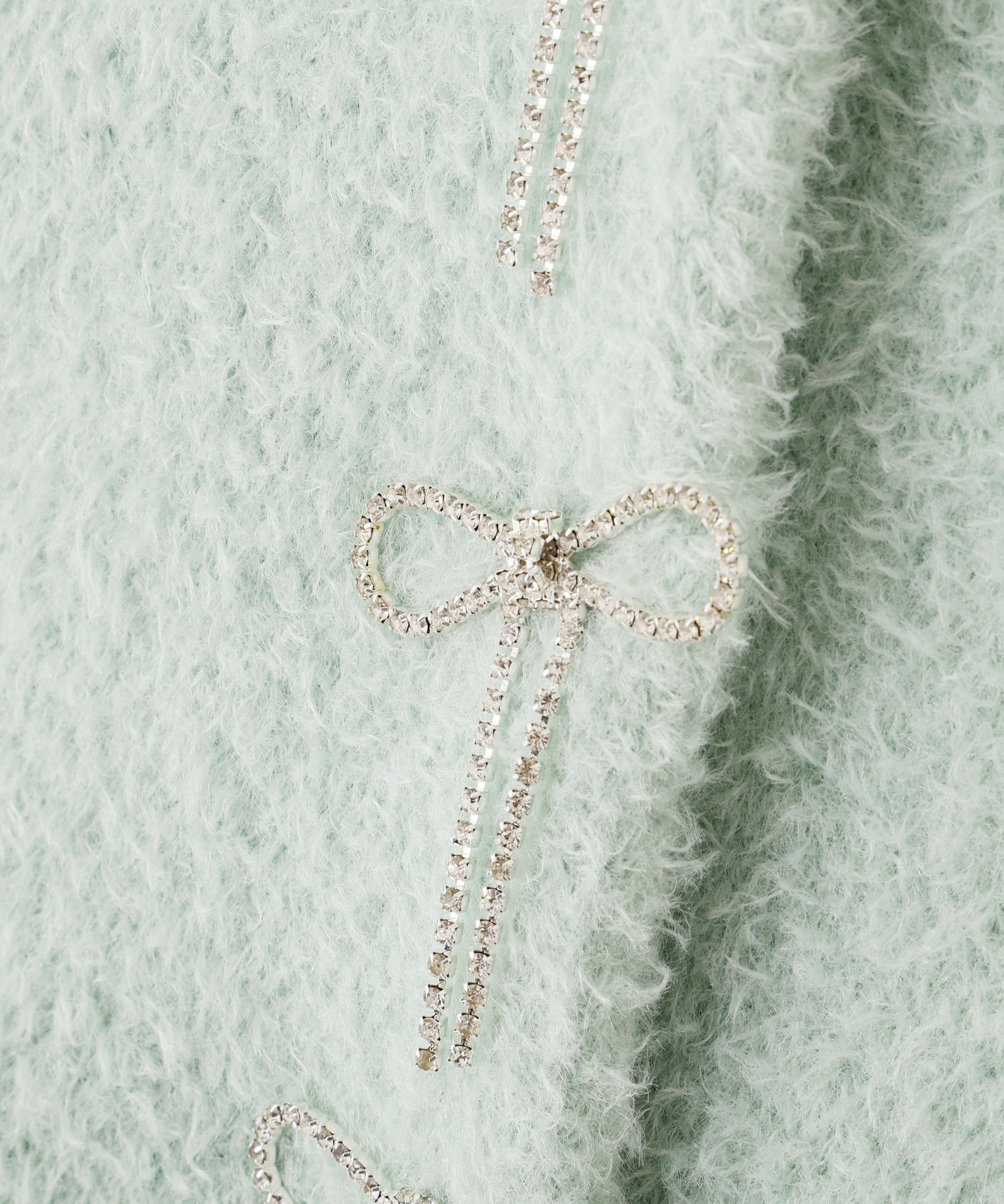 リボンビジューフェザーカーディガン グリーン