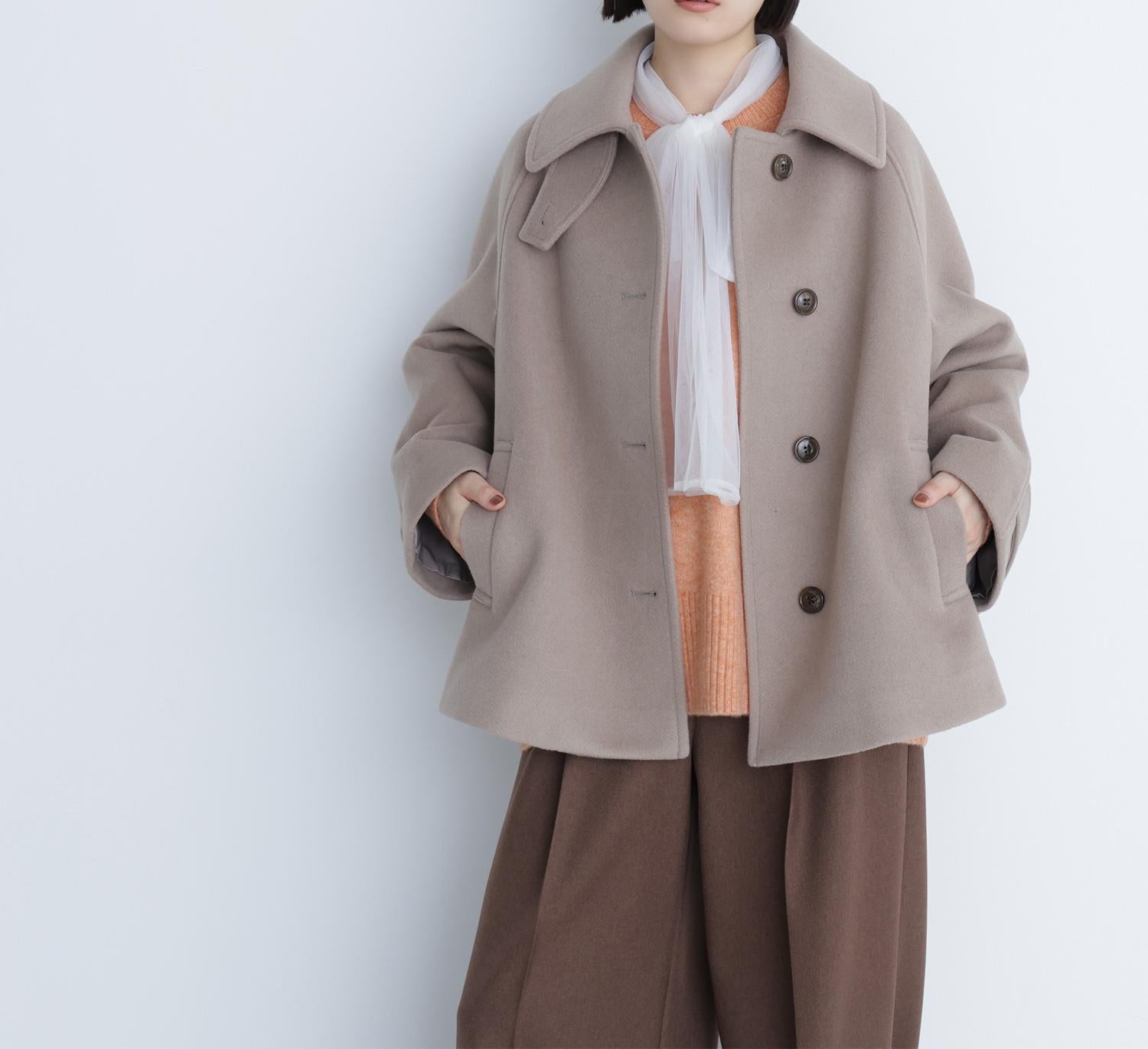 ステンカラーハーフコート ベージュ