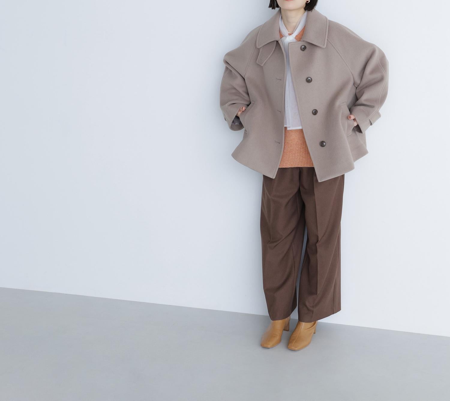 ステンカラーハーフコート ベージュ