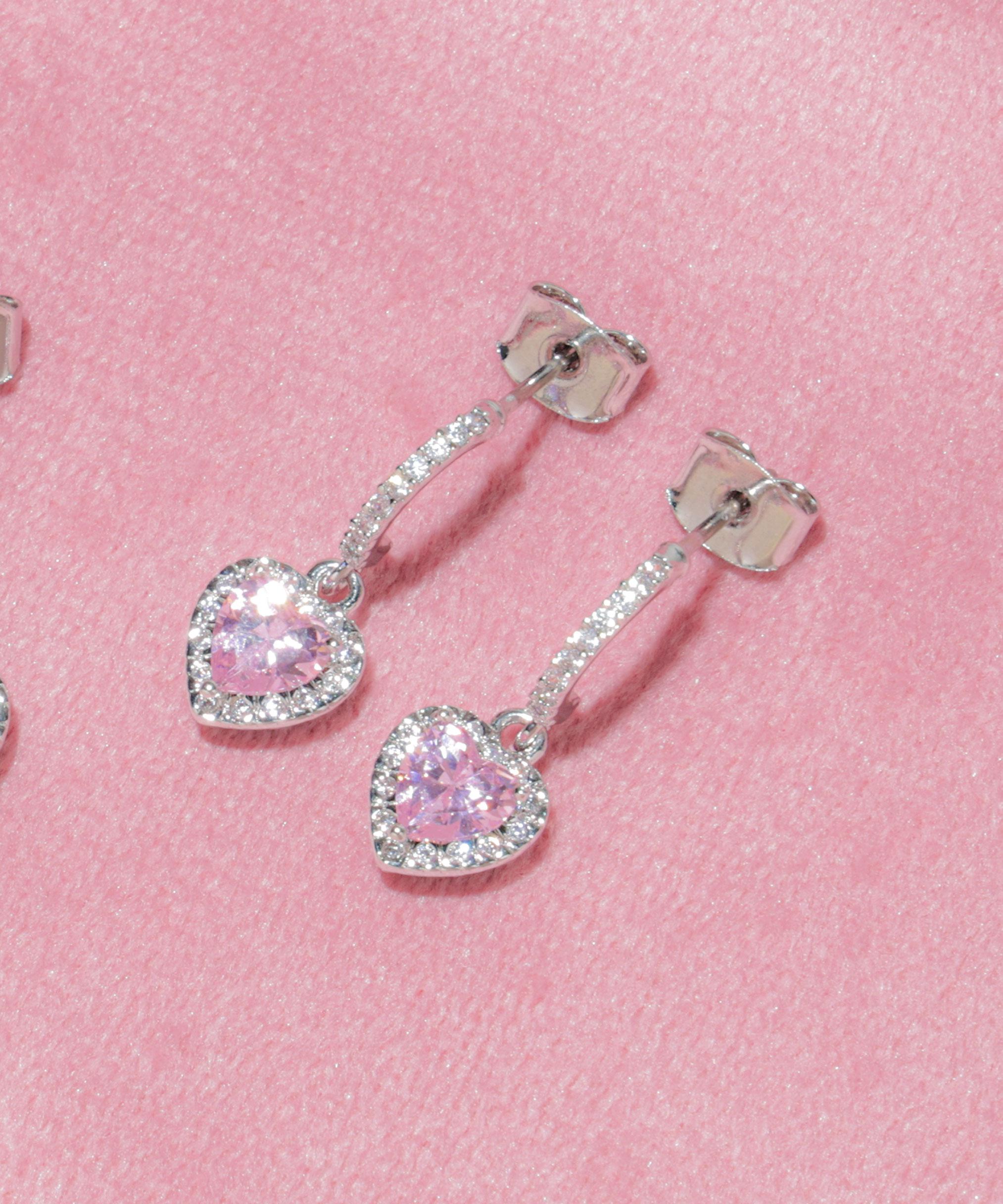 Cubic プチハートピアス ピンク