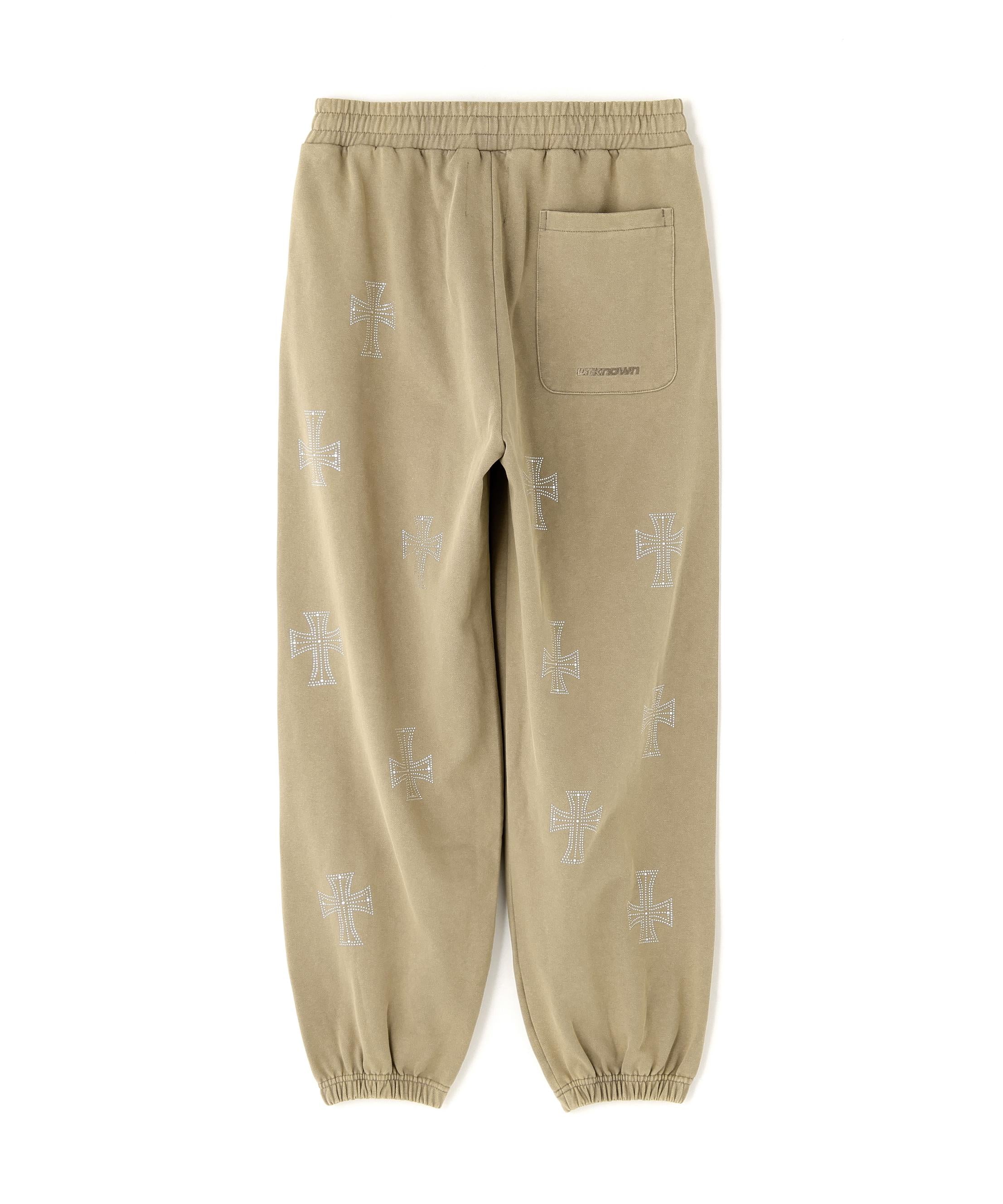 UNKNOWNLONDON/アンノウンロンドン/OUTLINE RHINESTONE SWEAT PANTS ベージュ
