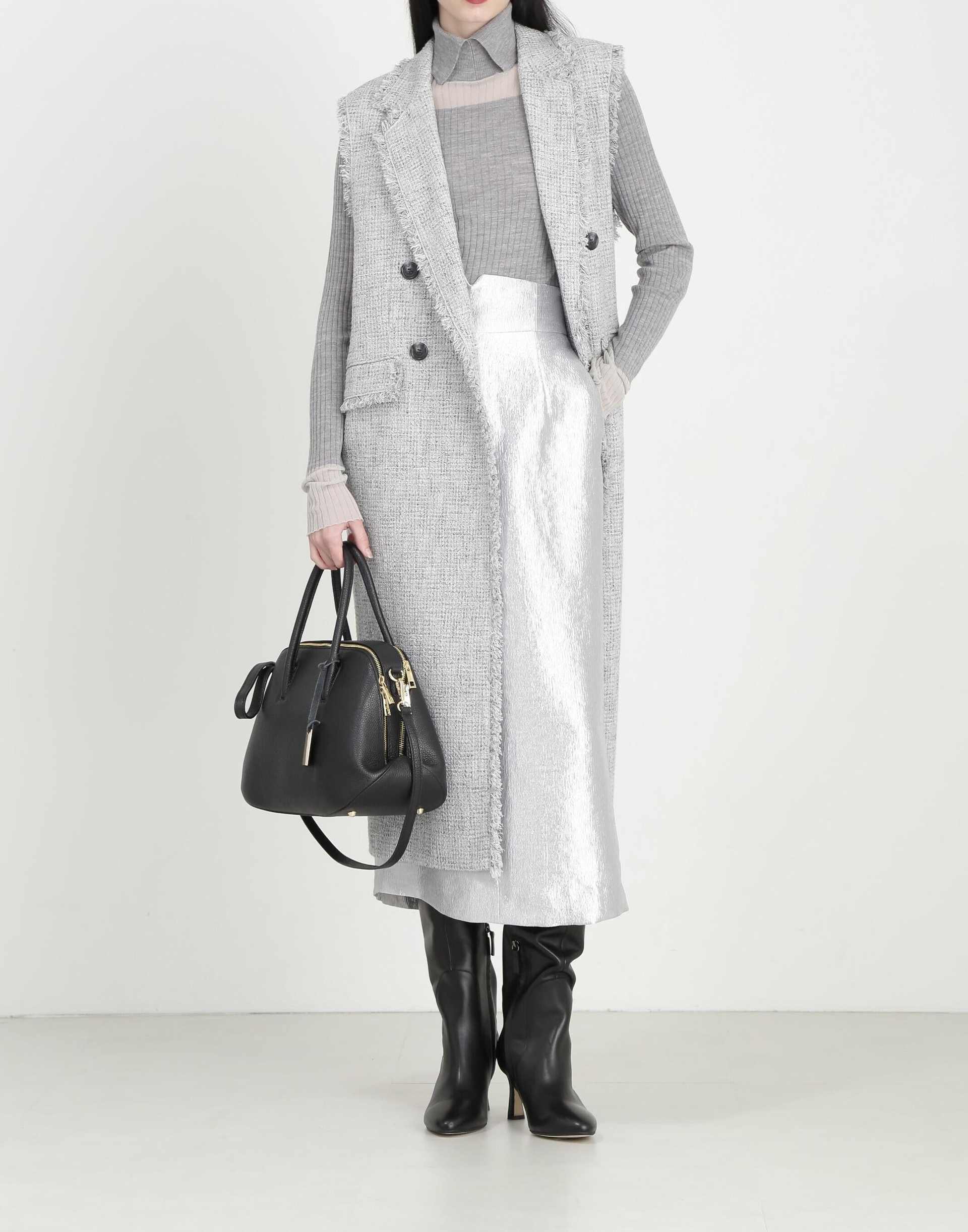 [U>RAN P>ECIOUS] ダブルブレストツイードジレ グレー1