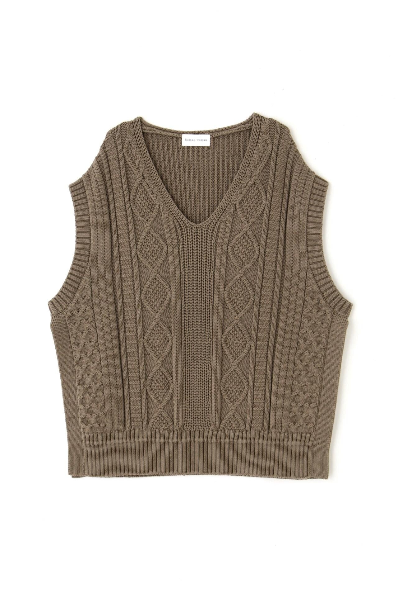 ◆ケーブル編みニットベスト カーキ