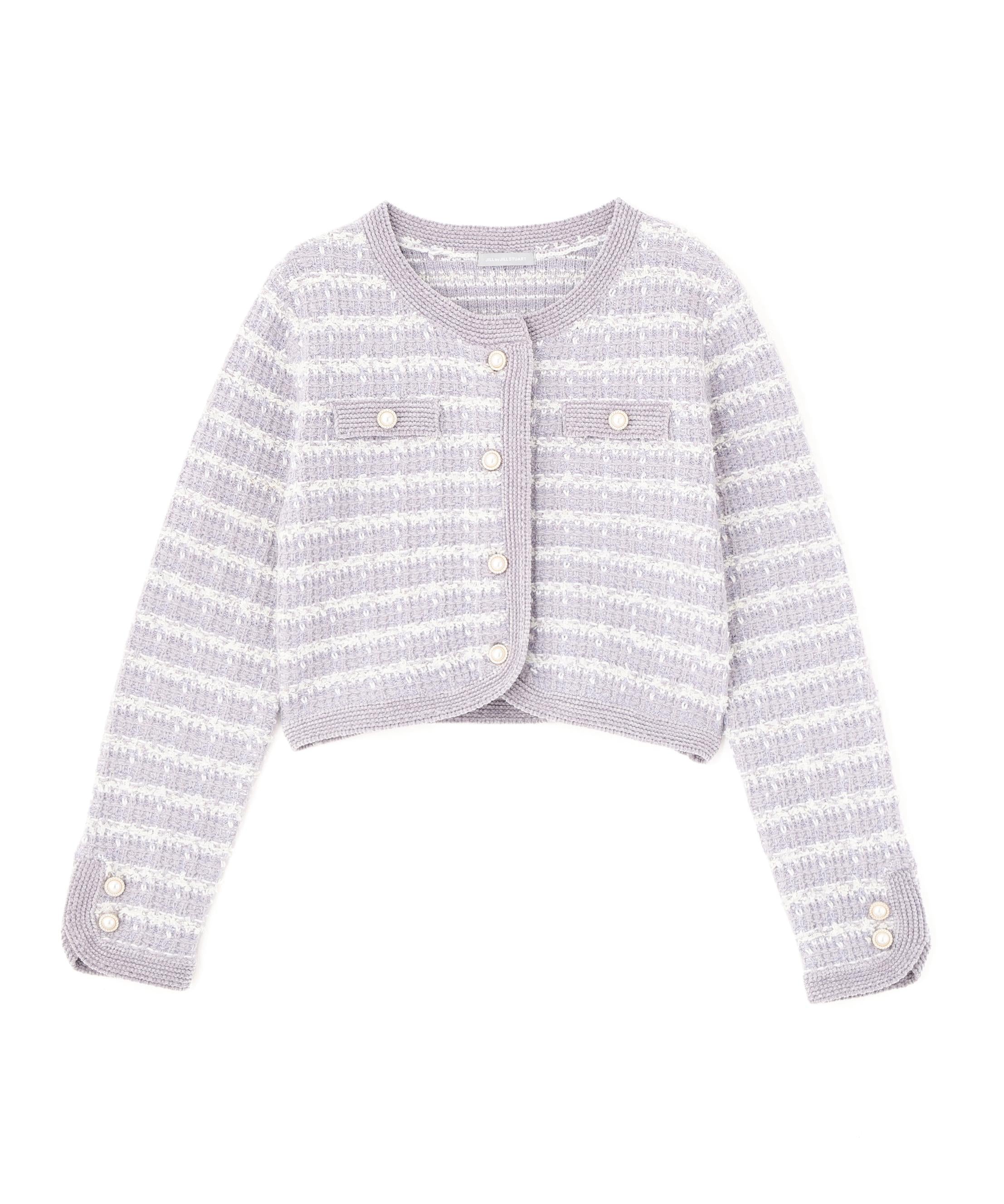 ラメミックスツィードニットジャケット グレー