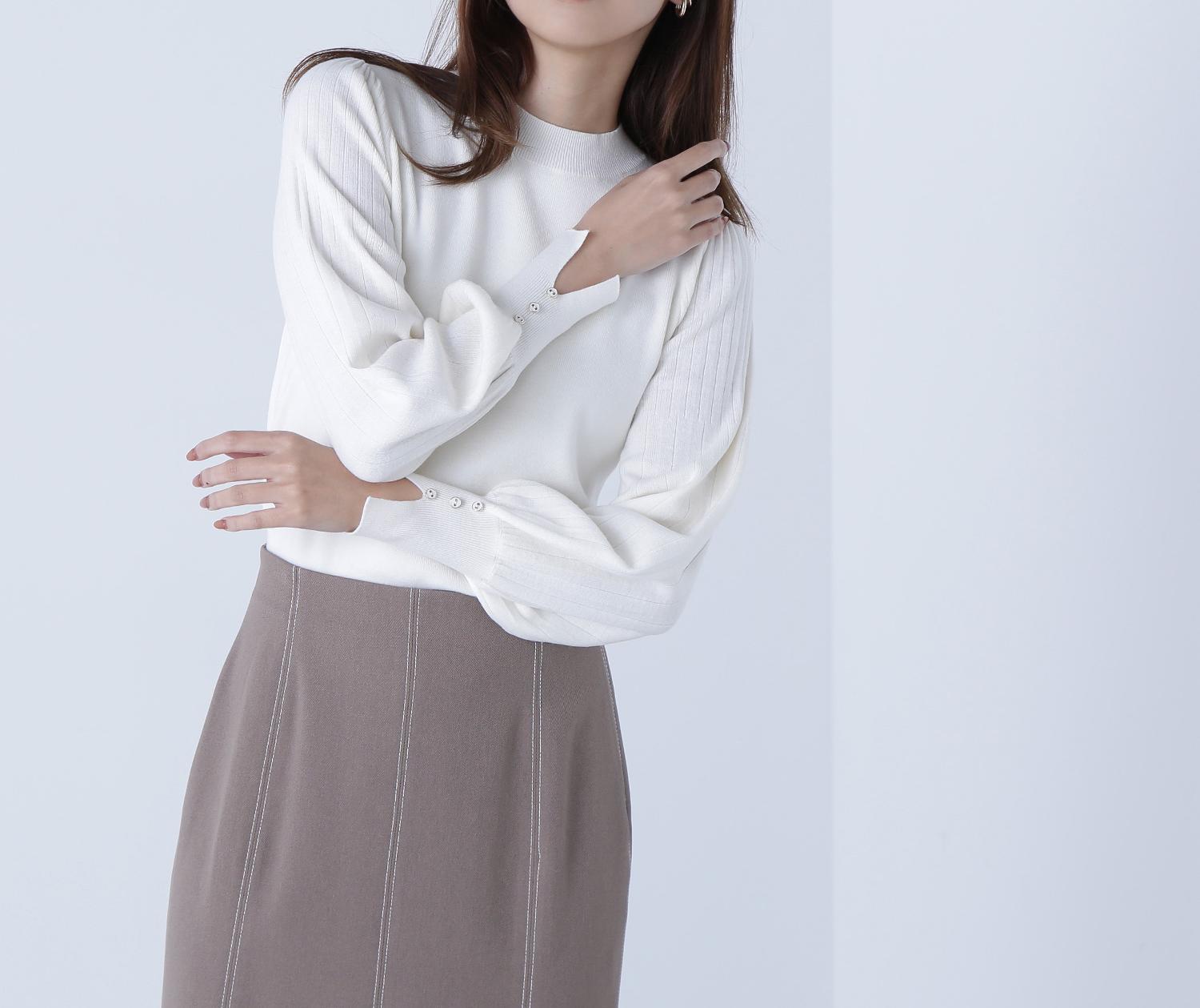 プリーツスリーブニット オフホワイト1