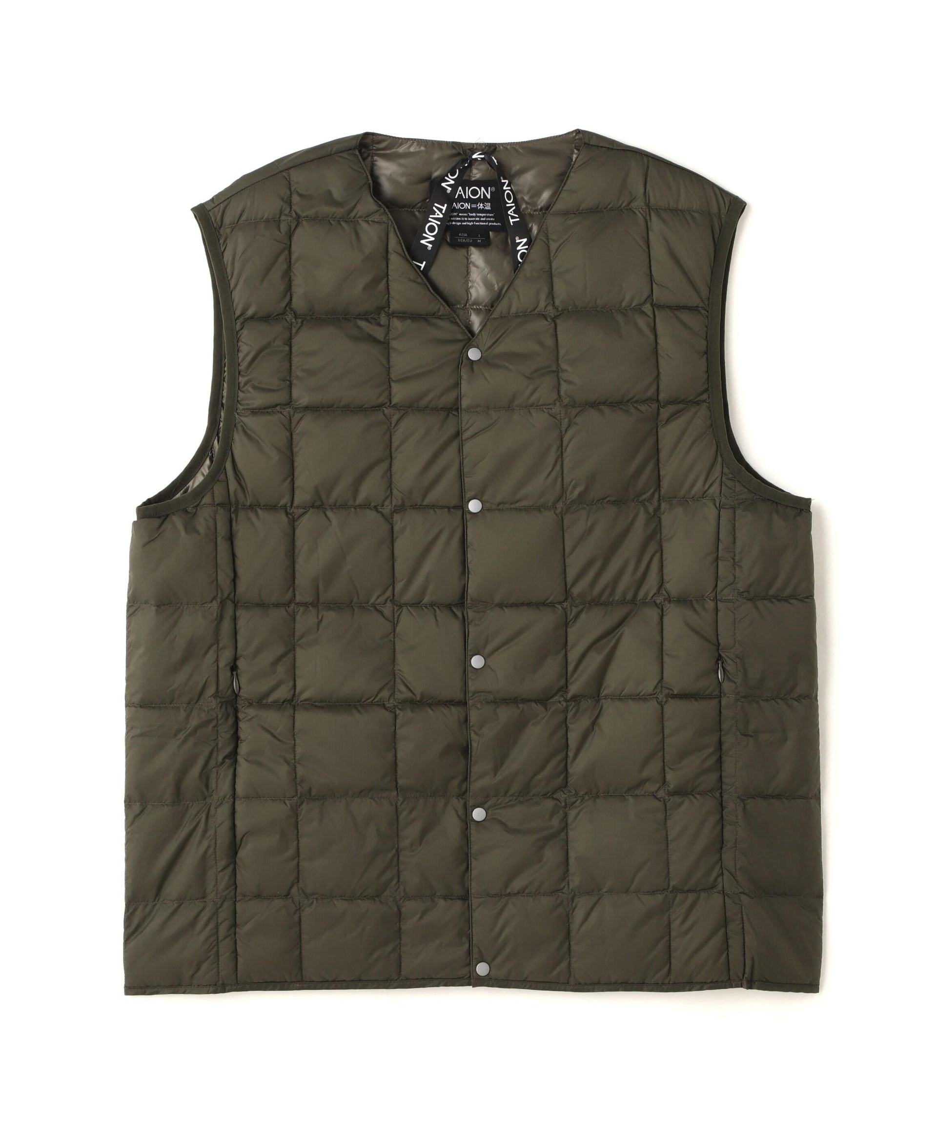 TAION/タイオン/V NECK RUTTON DOWN VEST ダークオリーブ3