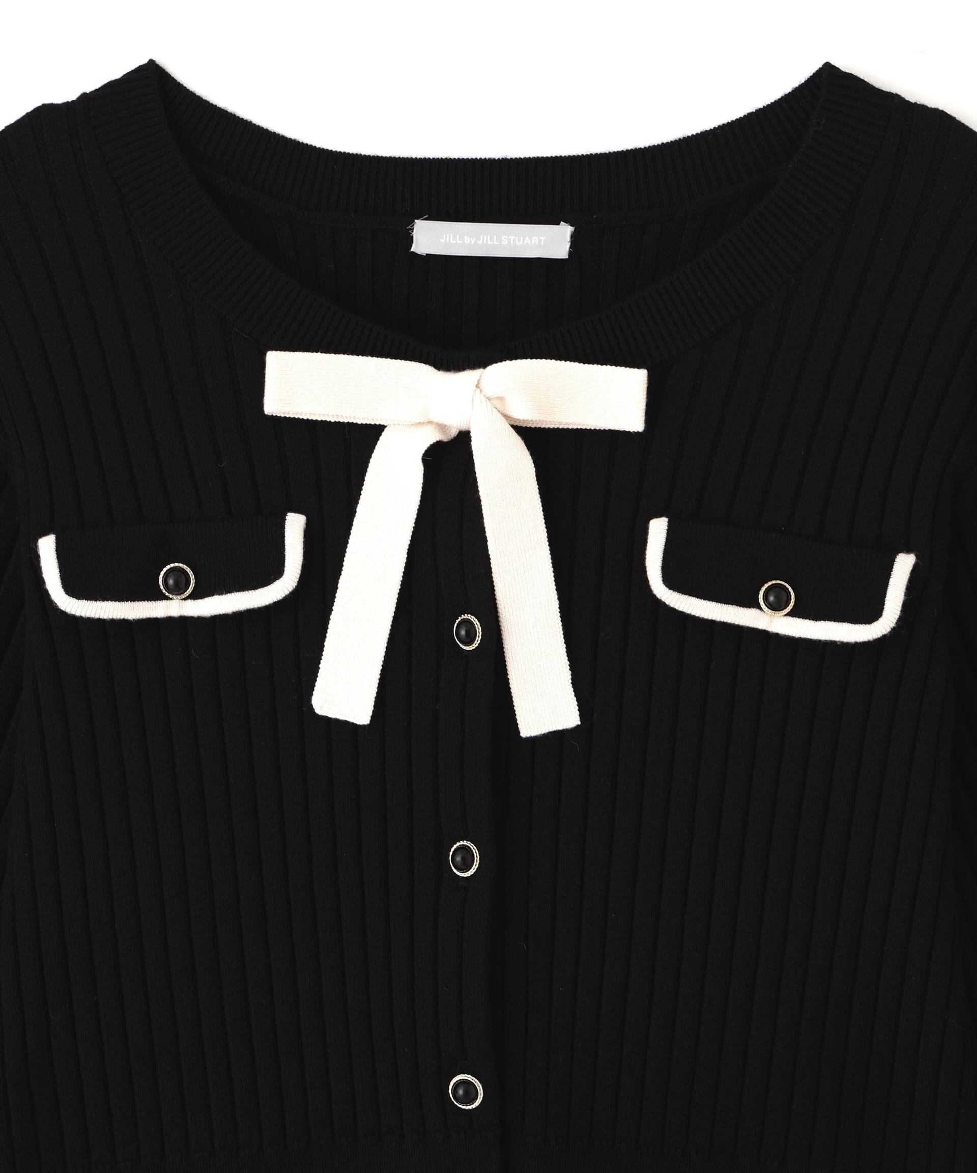 袖フェイクファーカーデトップス ブラック