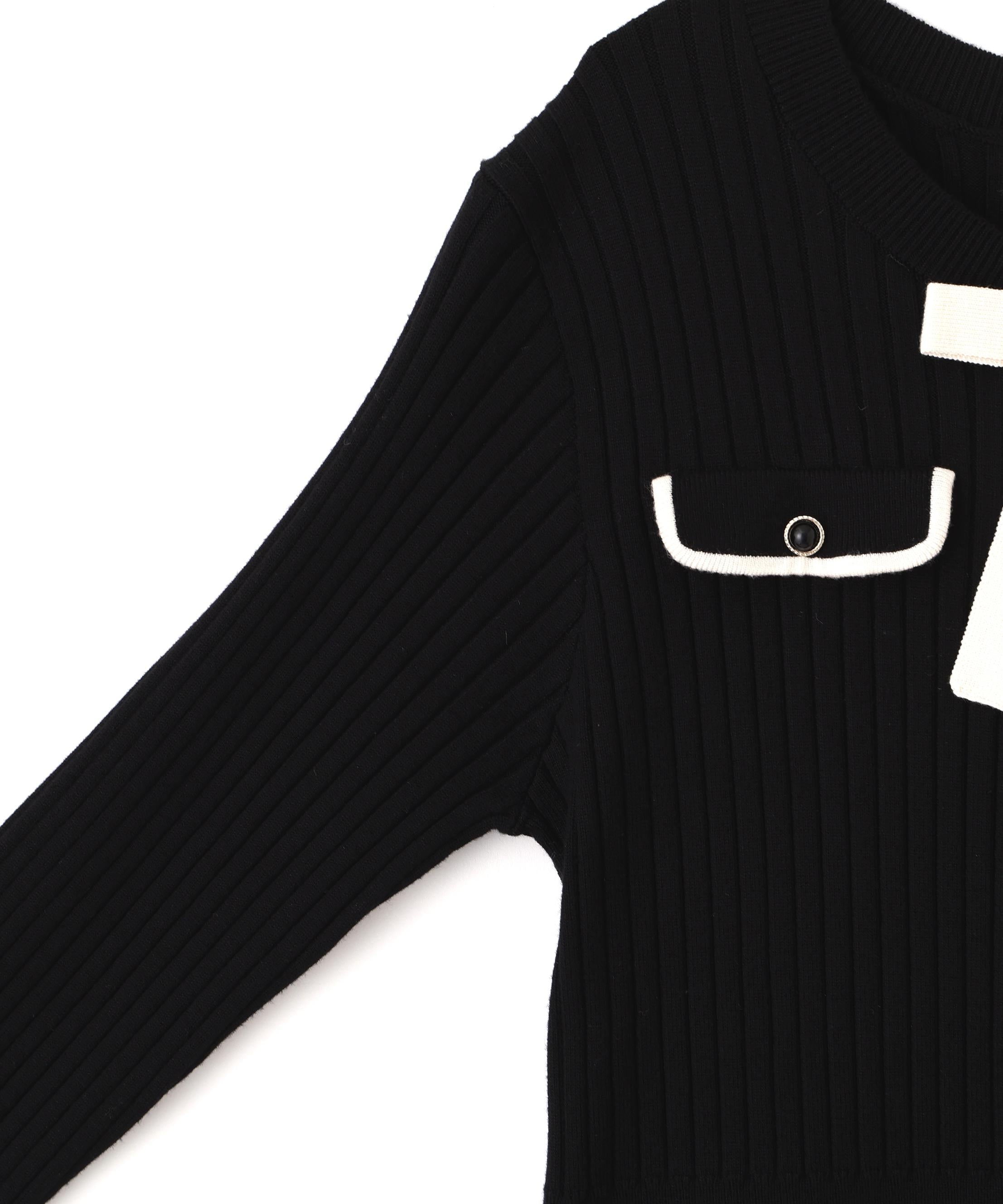 袖フェイクファーカーデトップス ブラック