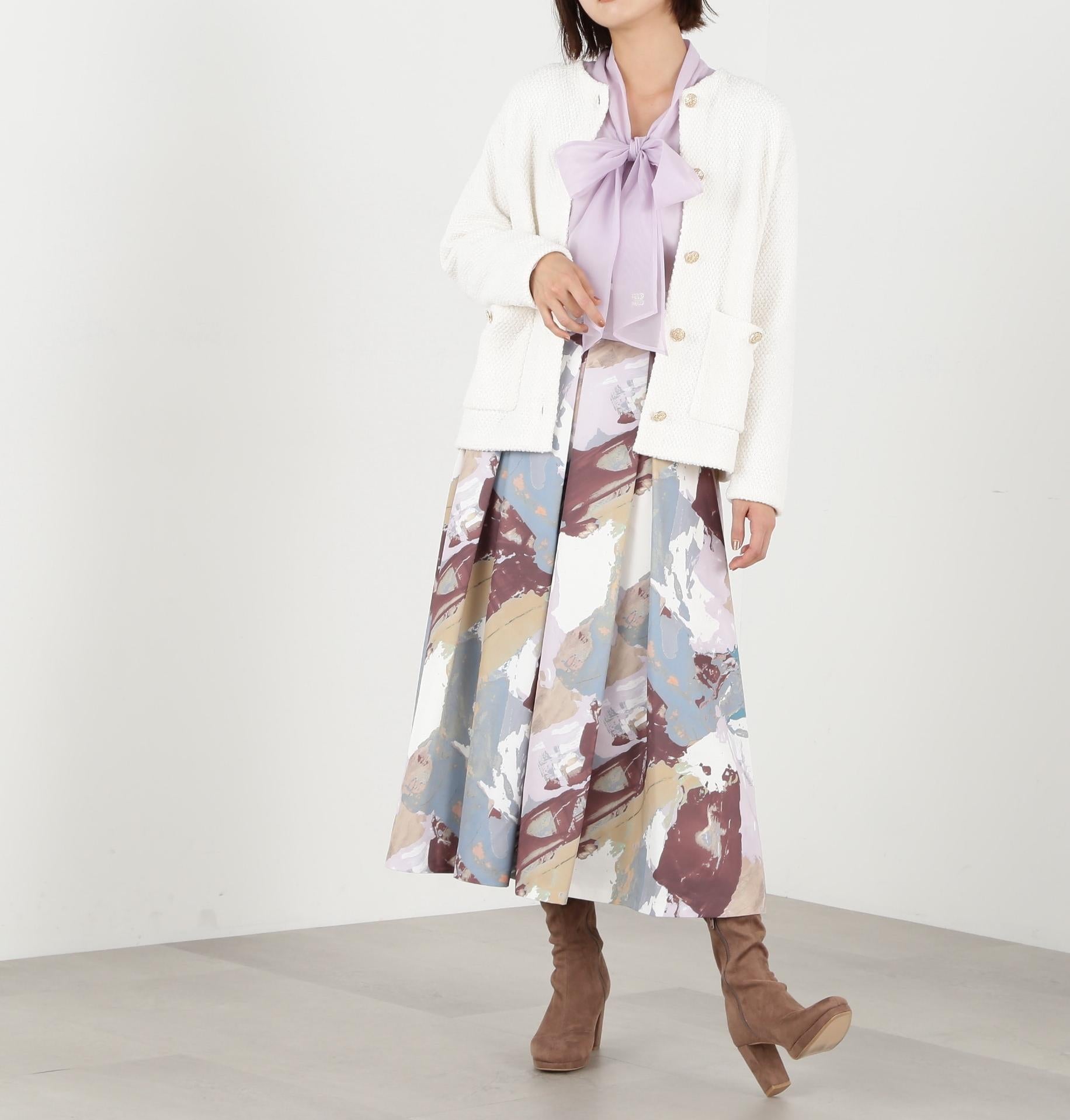 エリツキツイードニットカーディガン エクリュ1