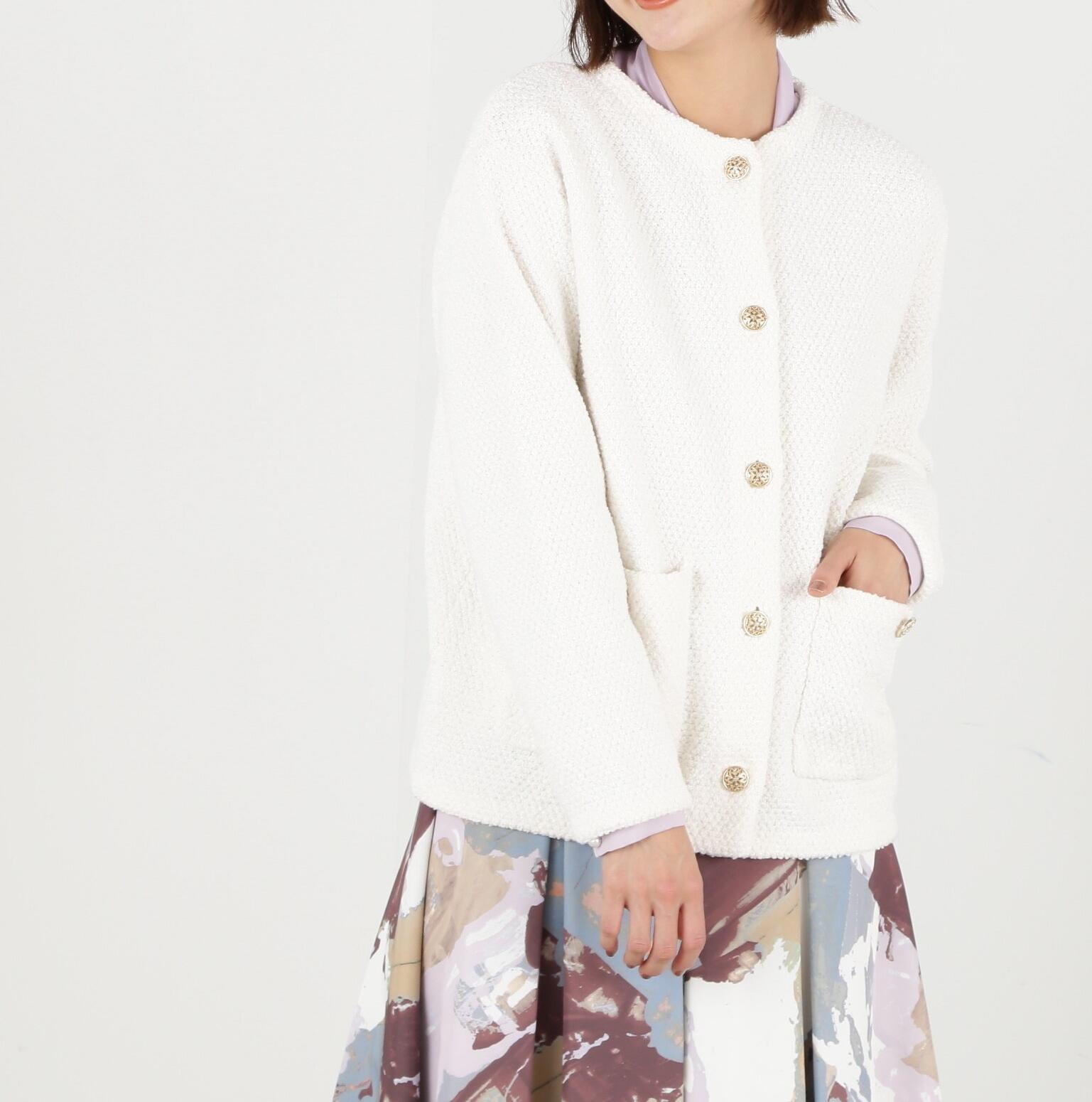 エリツキツイードニットカーディガン エクリュ1