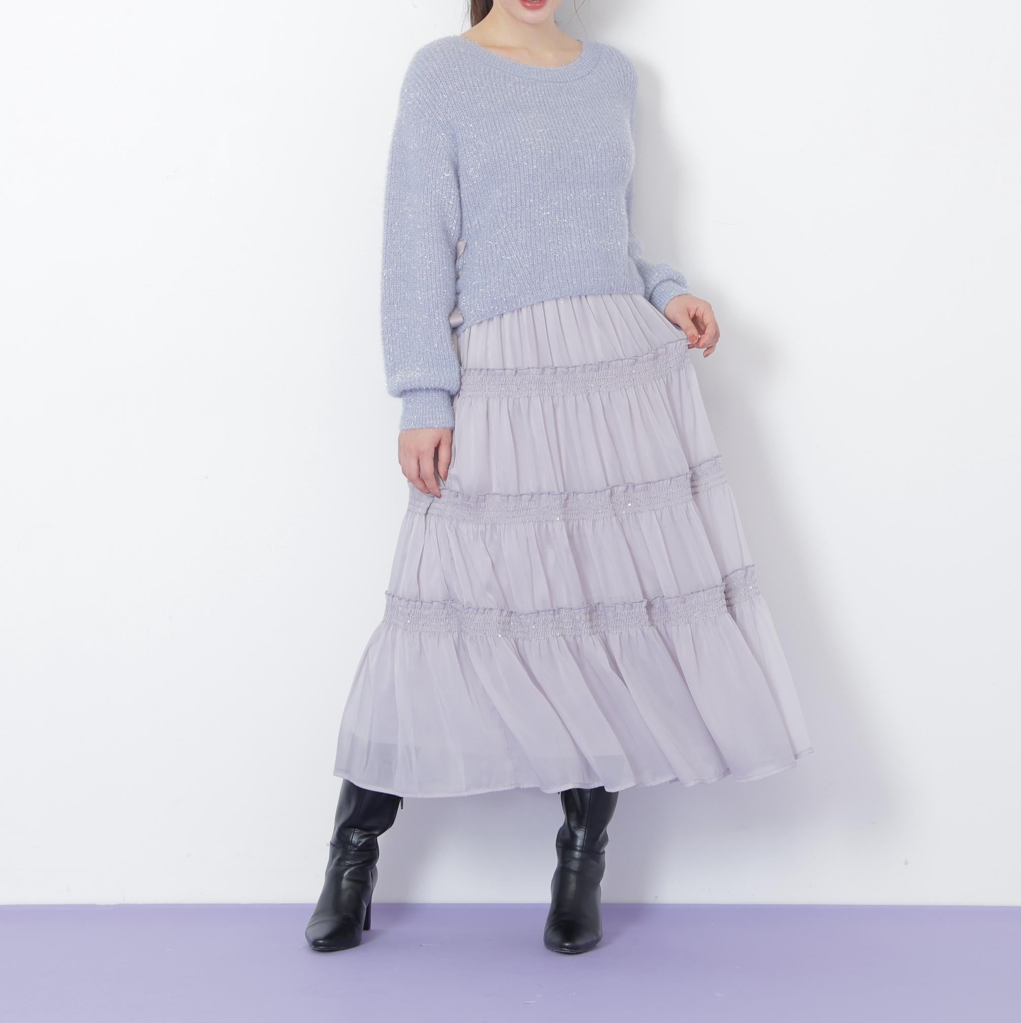 シャイニーティアードスカート グレー