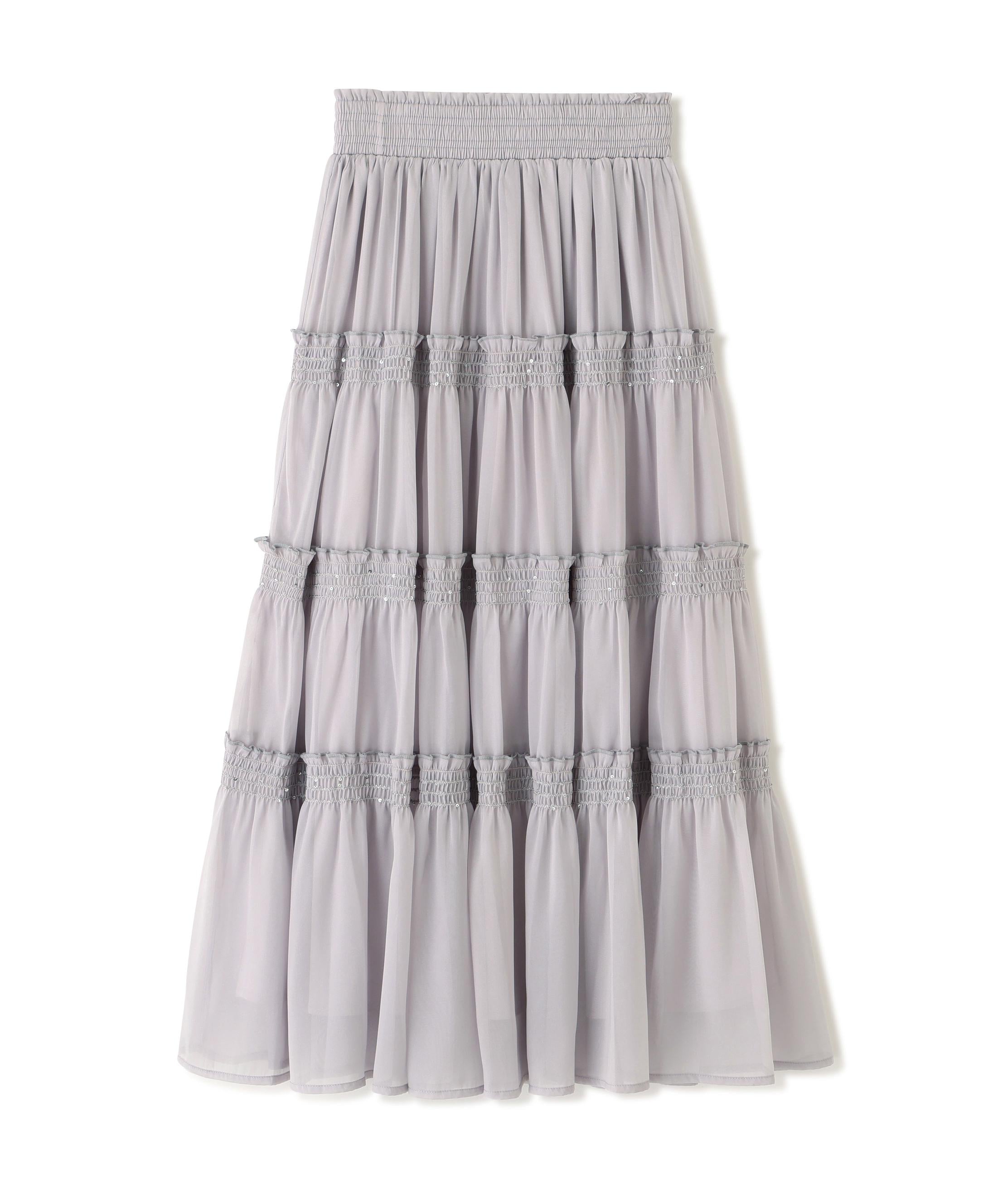 シャイニーティアードスカート グレー