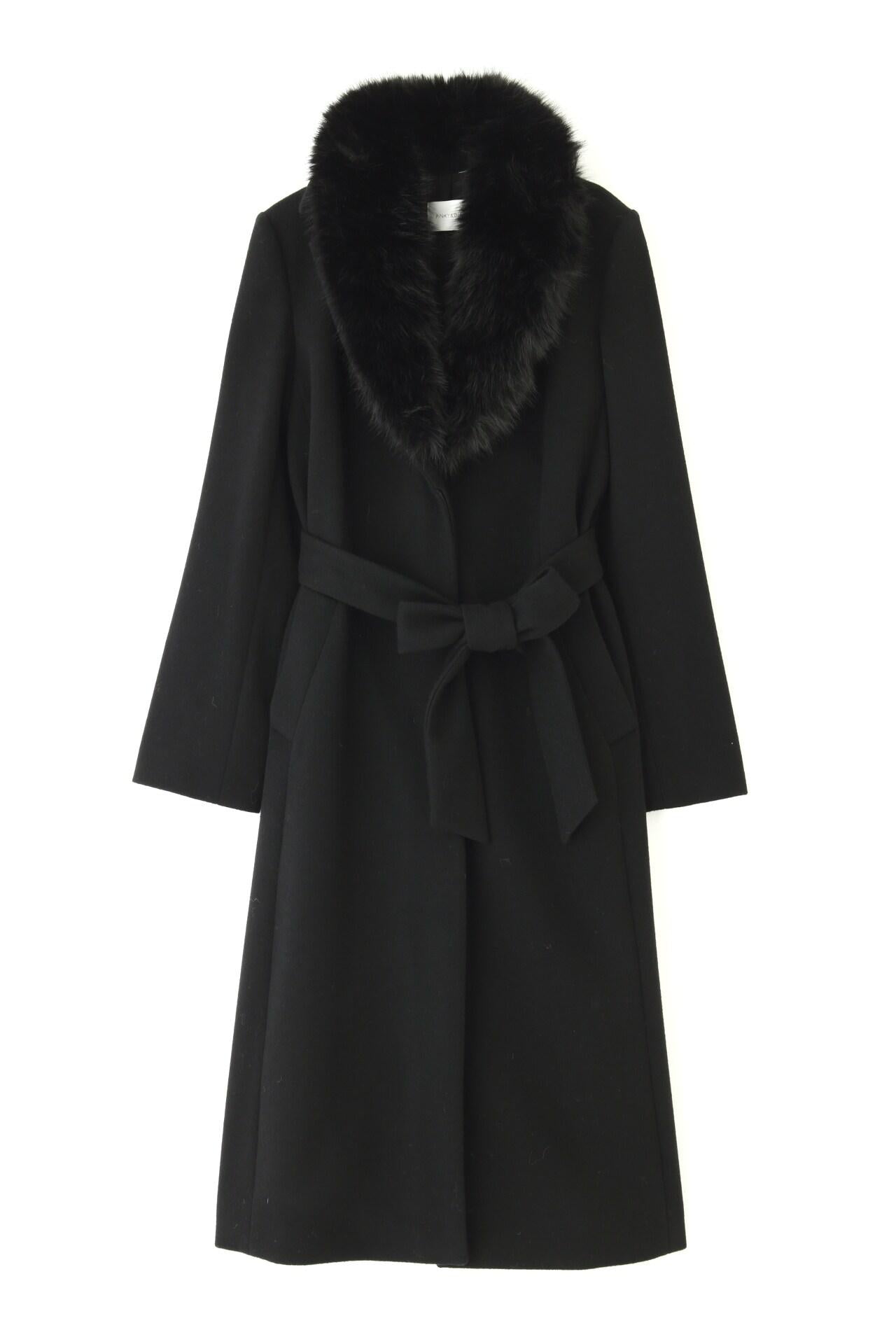 カシミヤ混ベルテッドコート ブラック