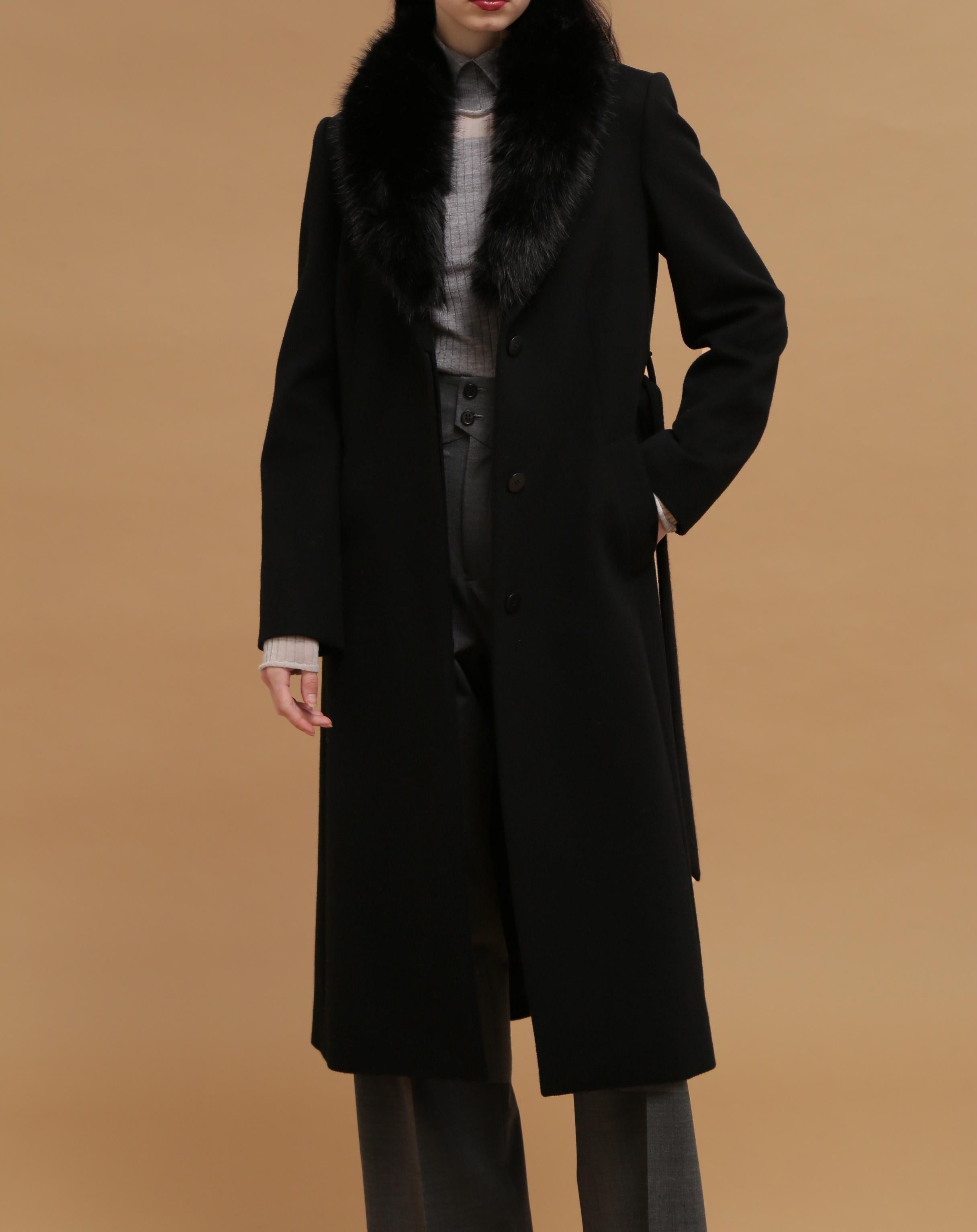 カシミヤ混ベルテッドコート ブラック