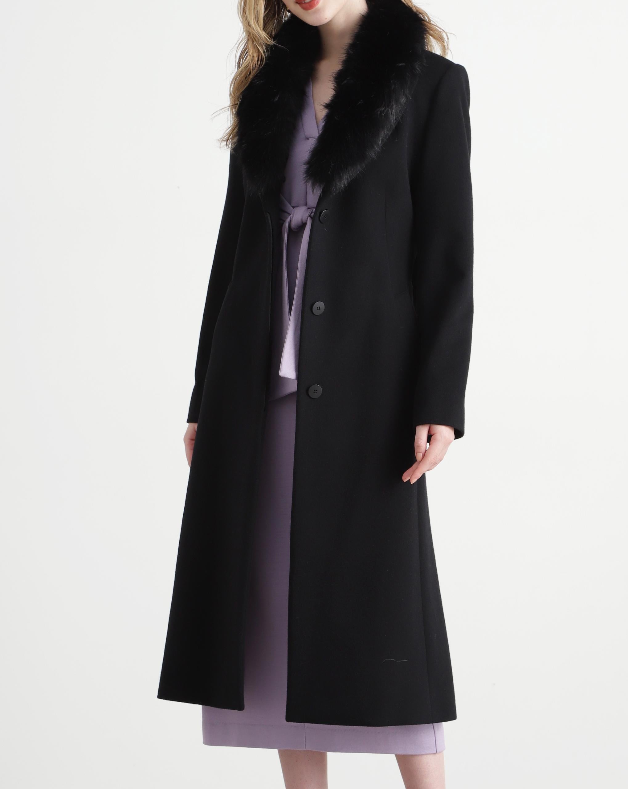 カシミヤ混ベルテッドコート ブラック