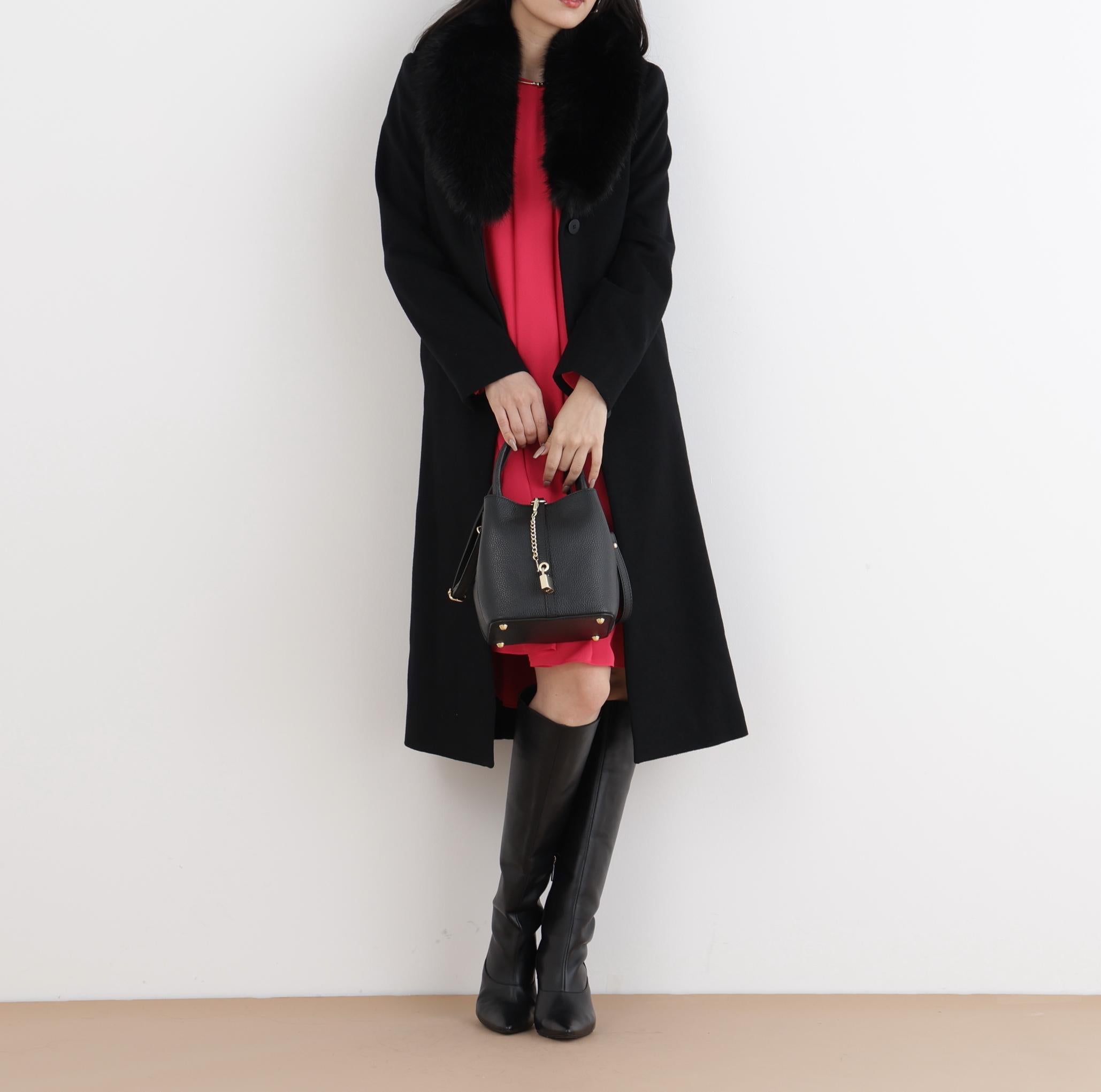 カシミヤ混ベルテッドコート ブラック