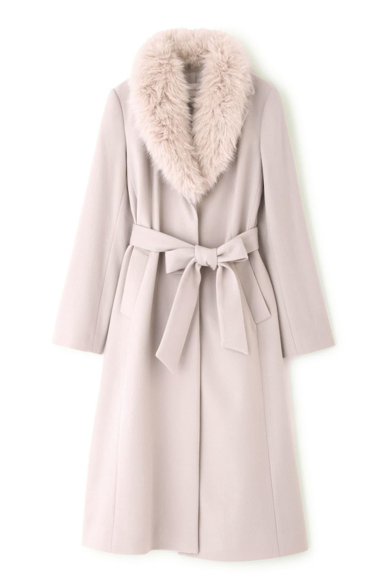 カシミヤ混ベルテッドコート グレー1