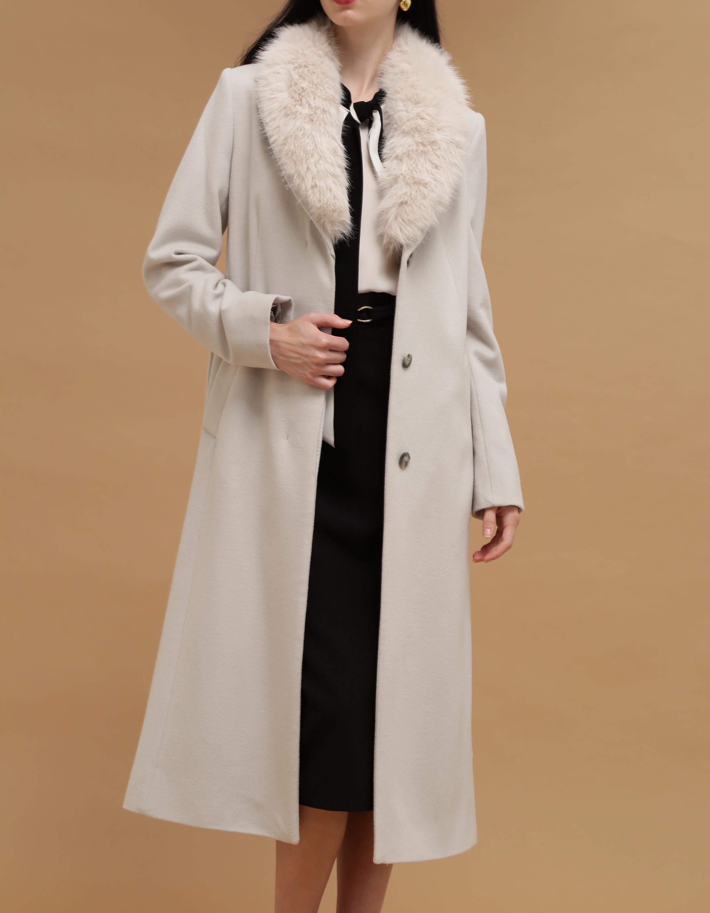 カシミヤ混ベルテッドコート グレー1