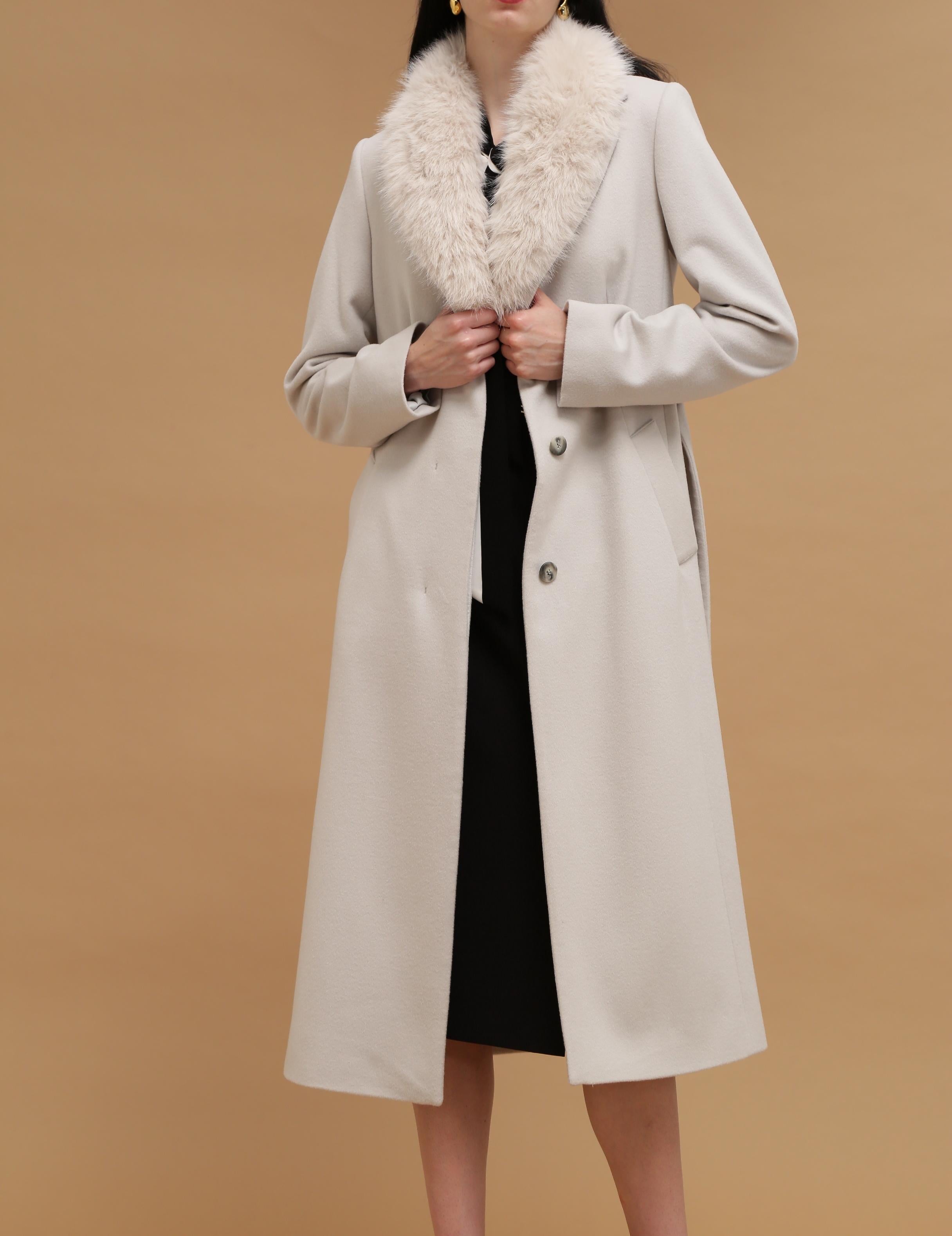 カシミヤ混ベルテッドコート グレー1