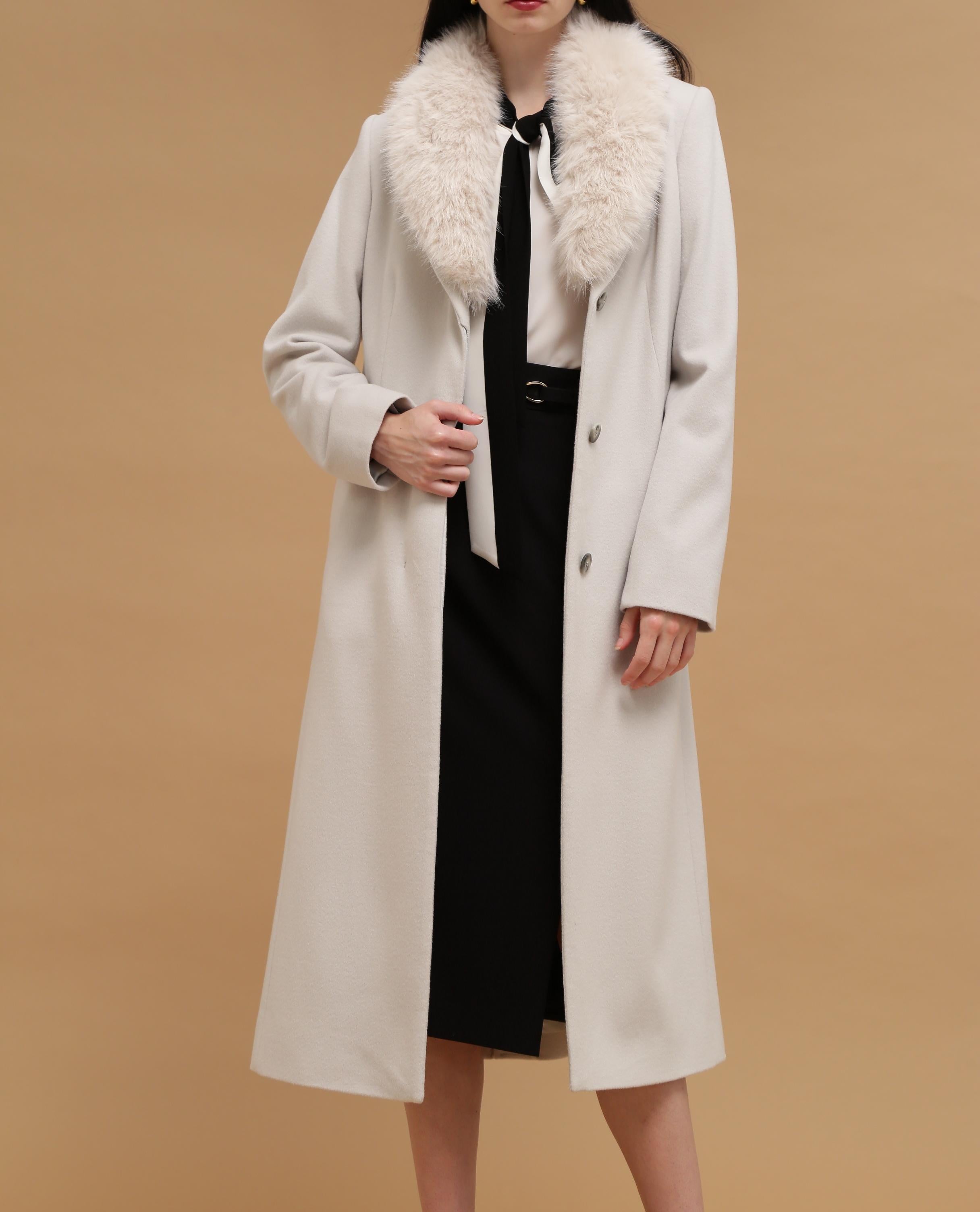 カシミヤ混ベルテッドコート グレー1