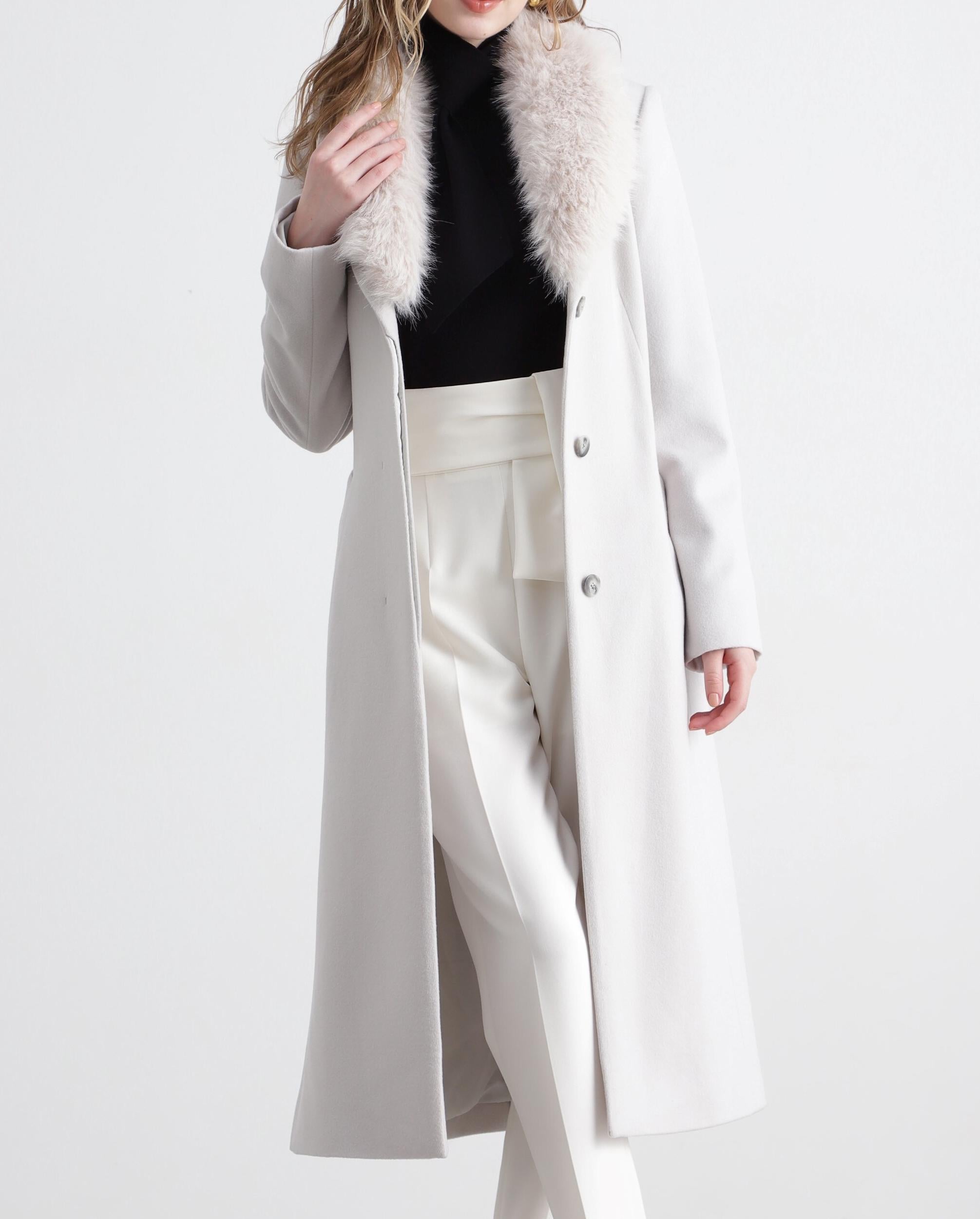 カシミヤ混ベルテッドコート グレー1