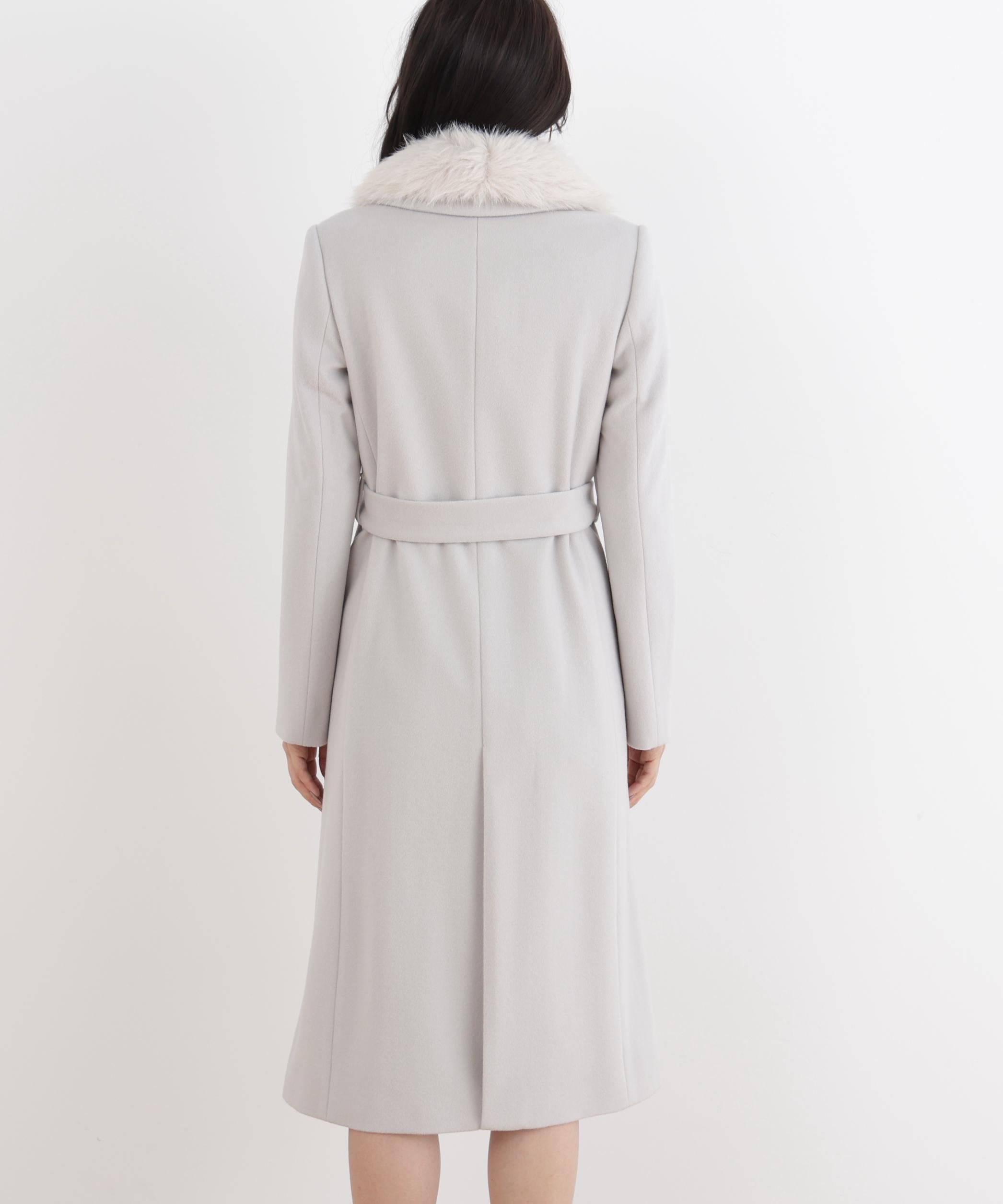 カシミヤ混ベルテッドコート グレー1