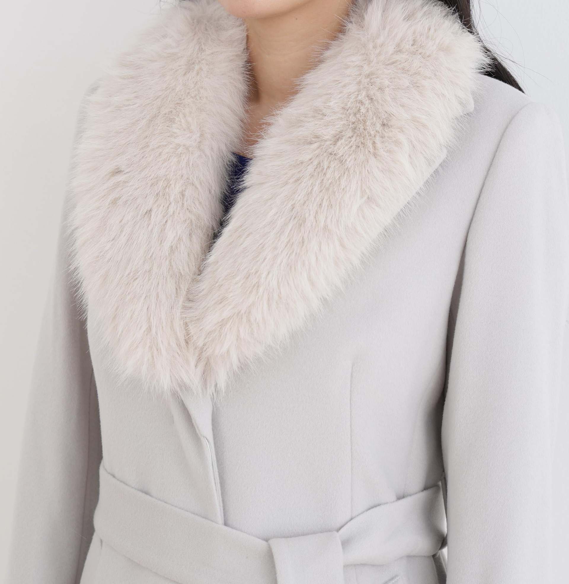 カシミヤ混ベルテッドコート グレー1