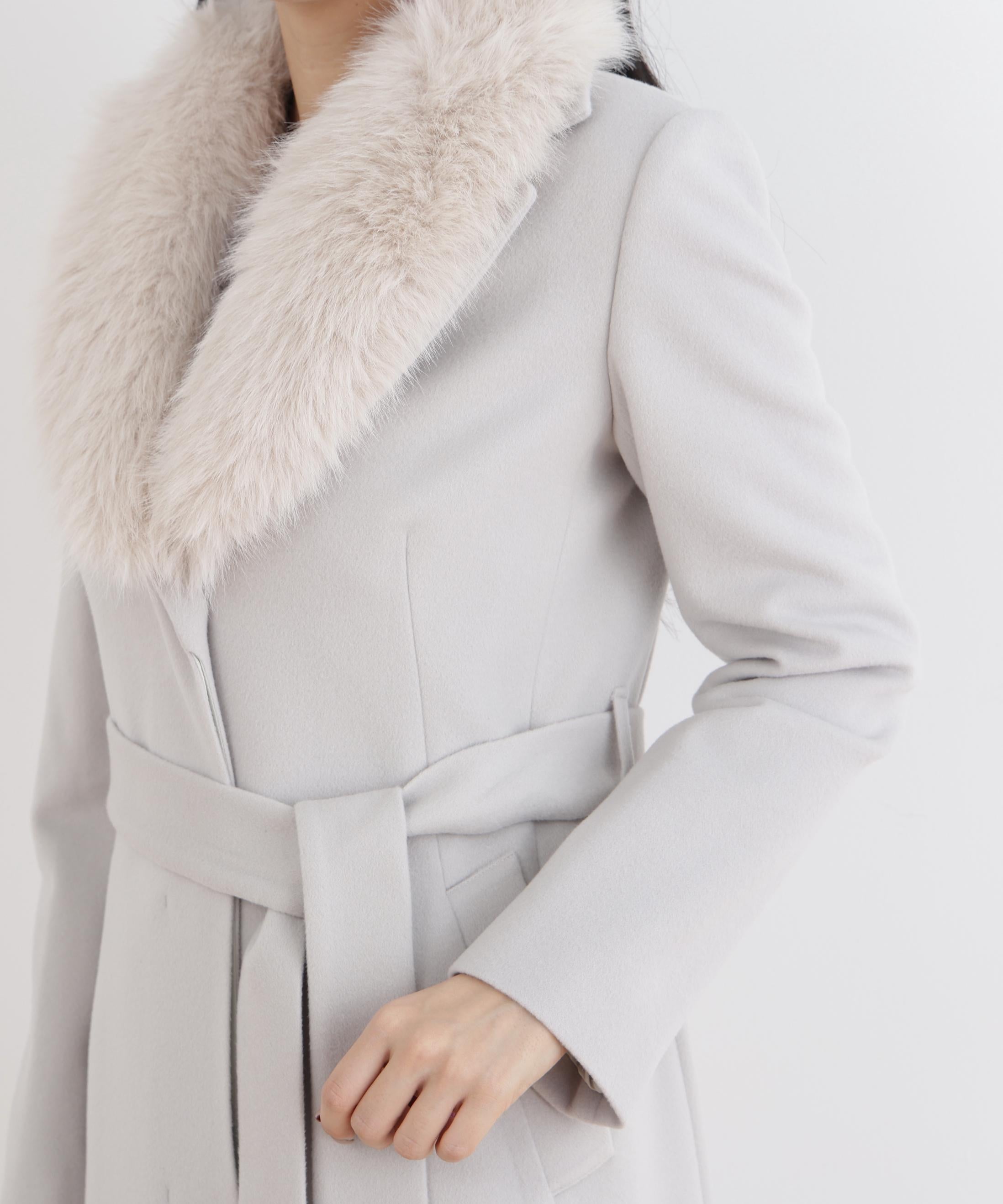 カシミヤ混ベルテッドコート グレー1