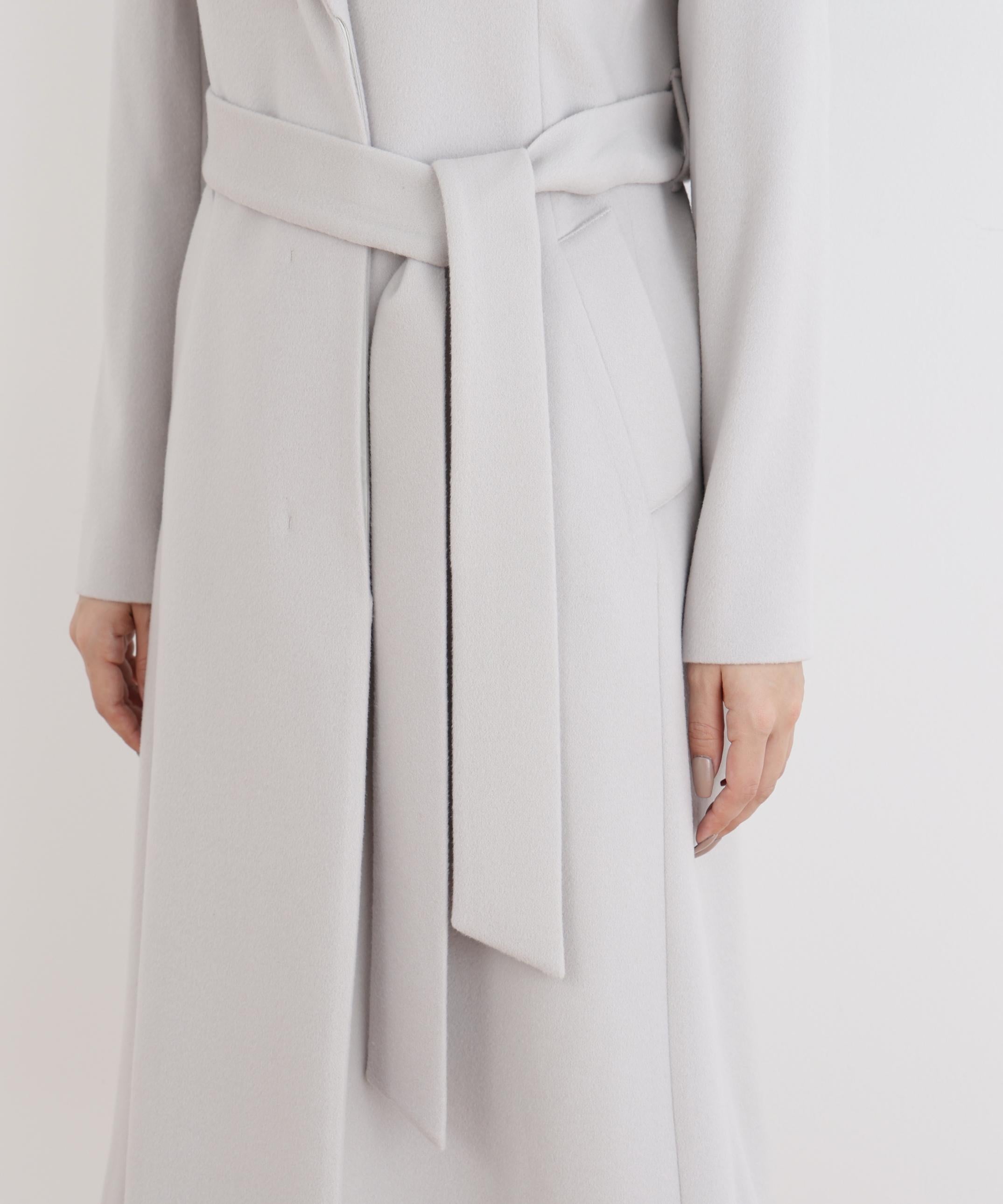 カシミヤ混ベルテッドコート グレー1