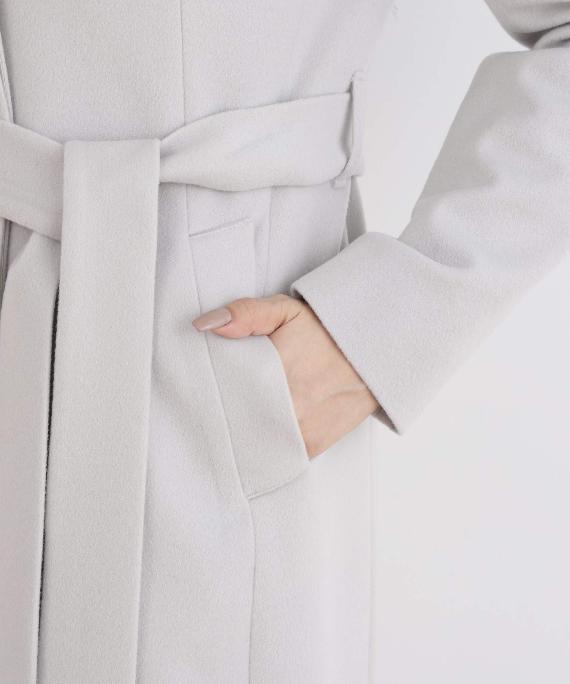 カシミヤ混ベルテッドコート グレー1