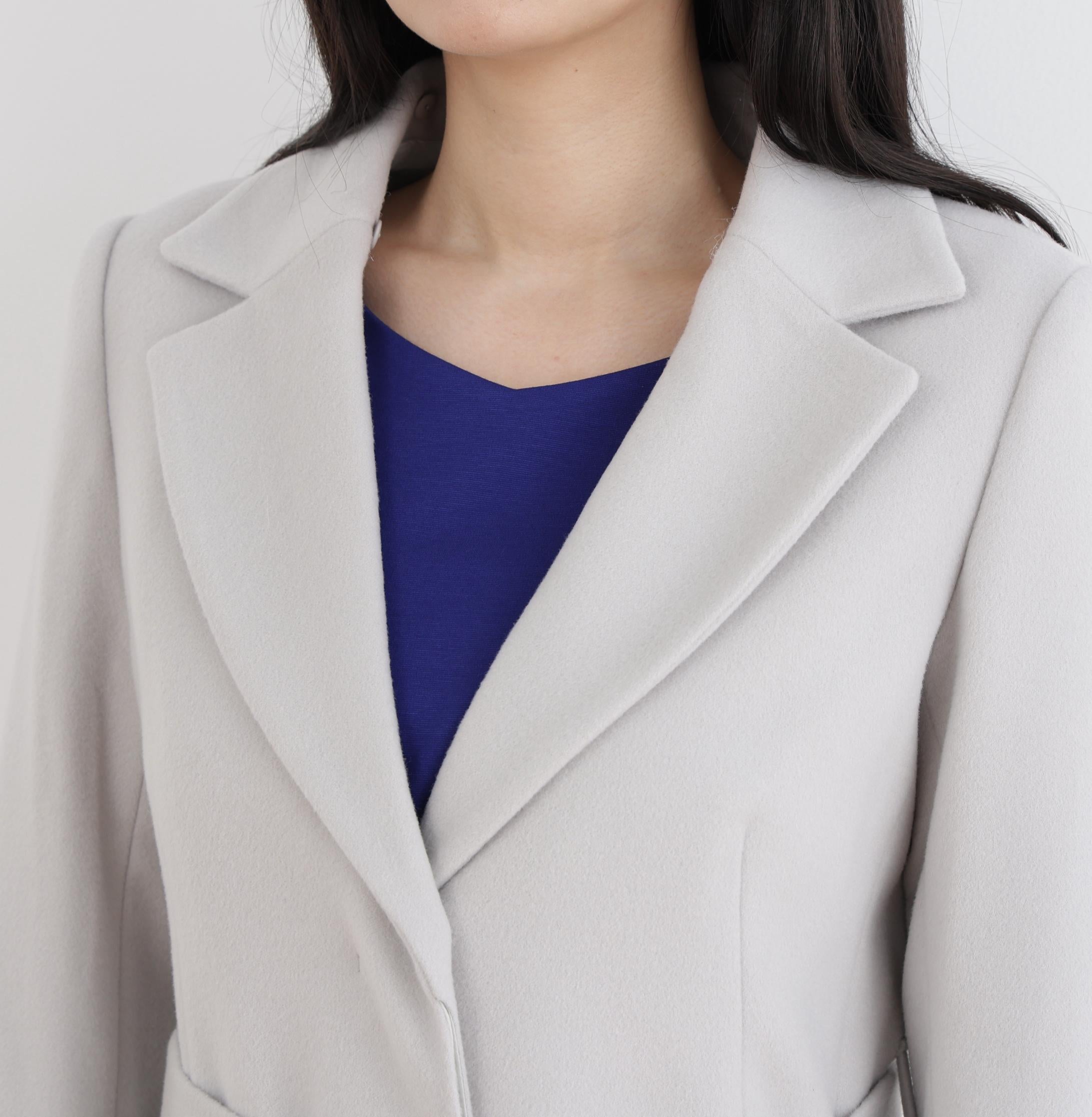 カシミヤ混ベルテッドコート グレー1