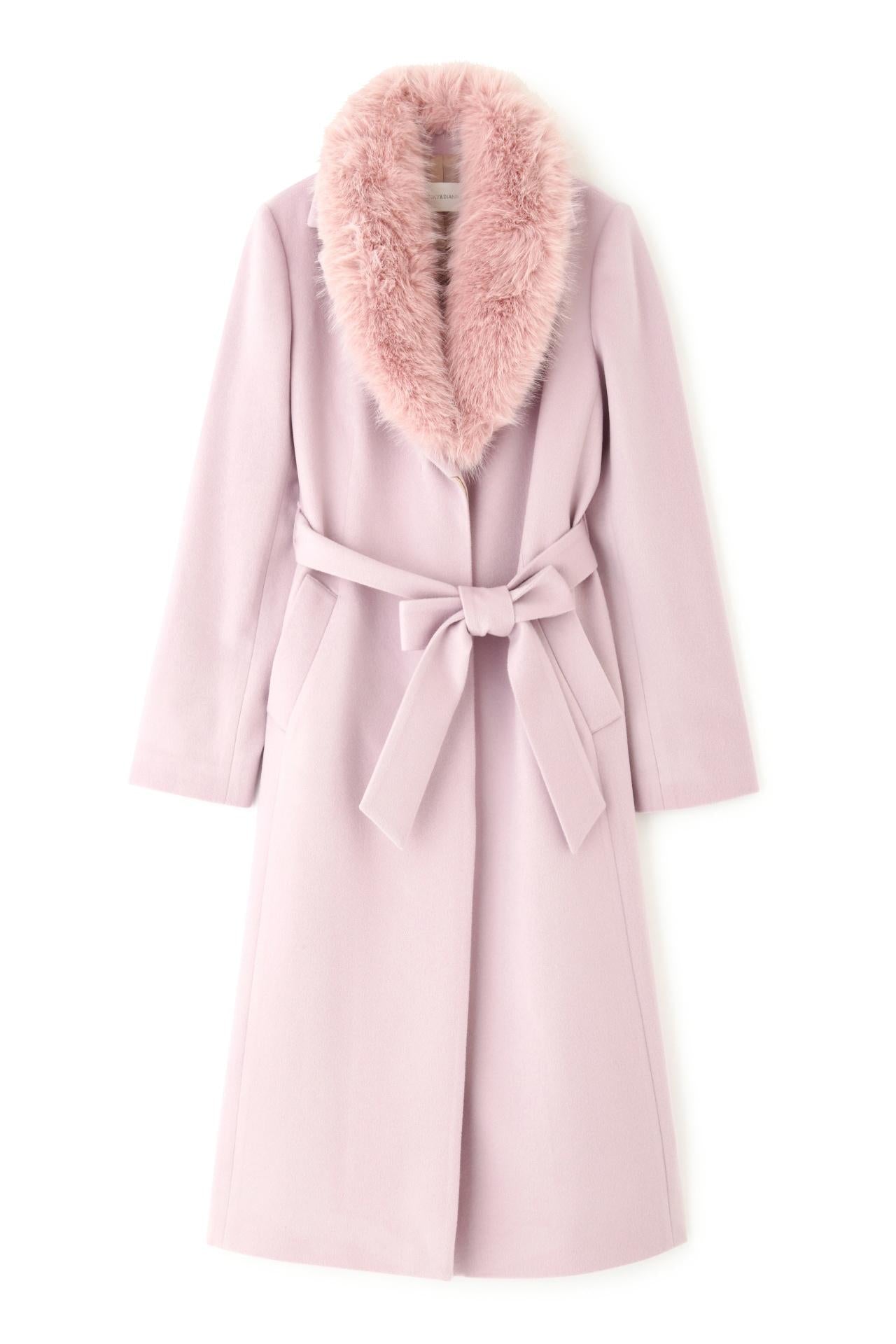 カシミヤ混ベルテッドコート ピンク